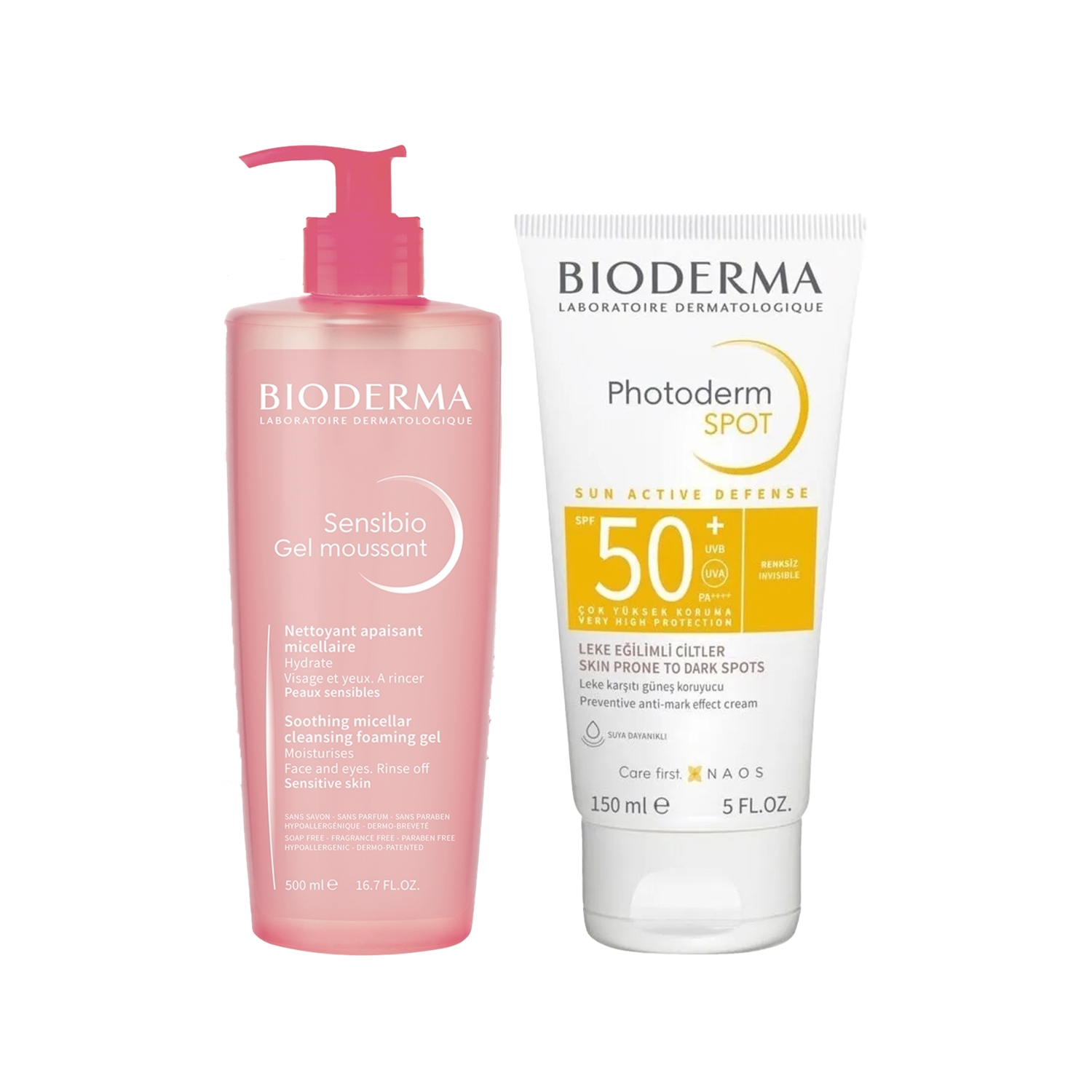 Bioderma Sensibio Yüz Temizleme Jeli 500 ml ve Photoderm Spot 150 ml