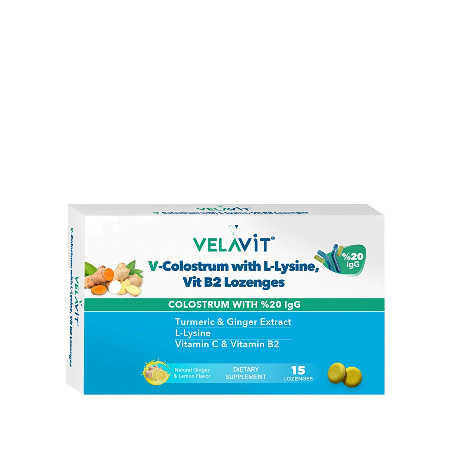 Velavit V-Colostrum with L-Lysine Vit B2 Lozenges Takviye Edici Gıda 15 Tablet