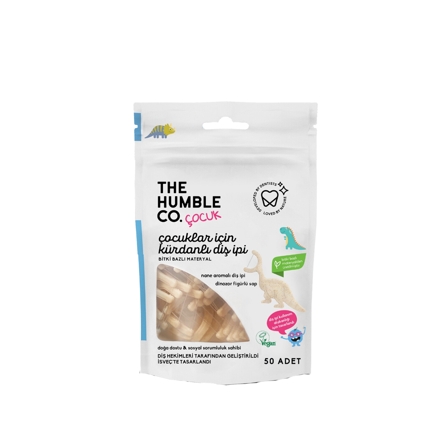 The Humble Co Floss Picks Kids Çocuklar İçin Dinozor Şekilli Kürdanlı Diş İpi 50 Adet