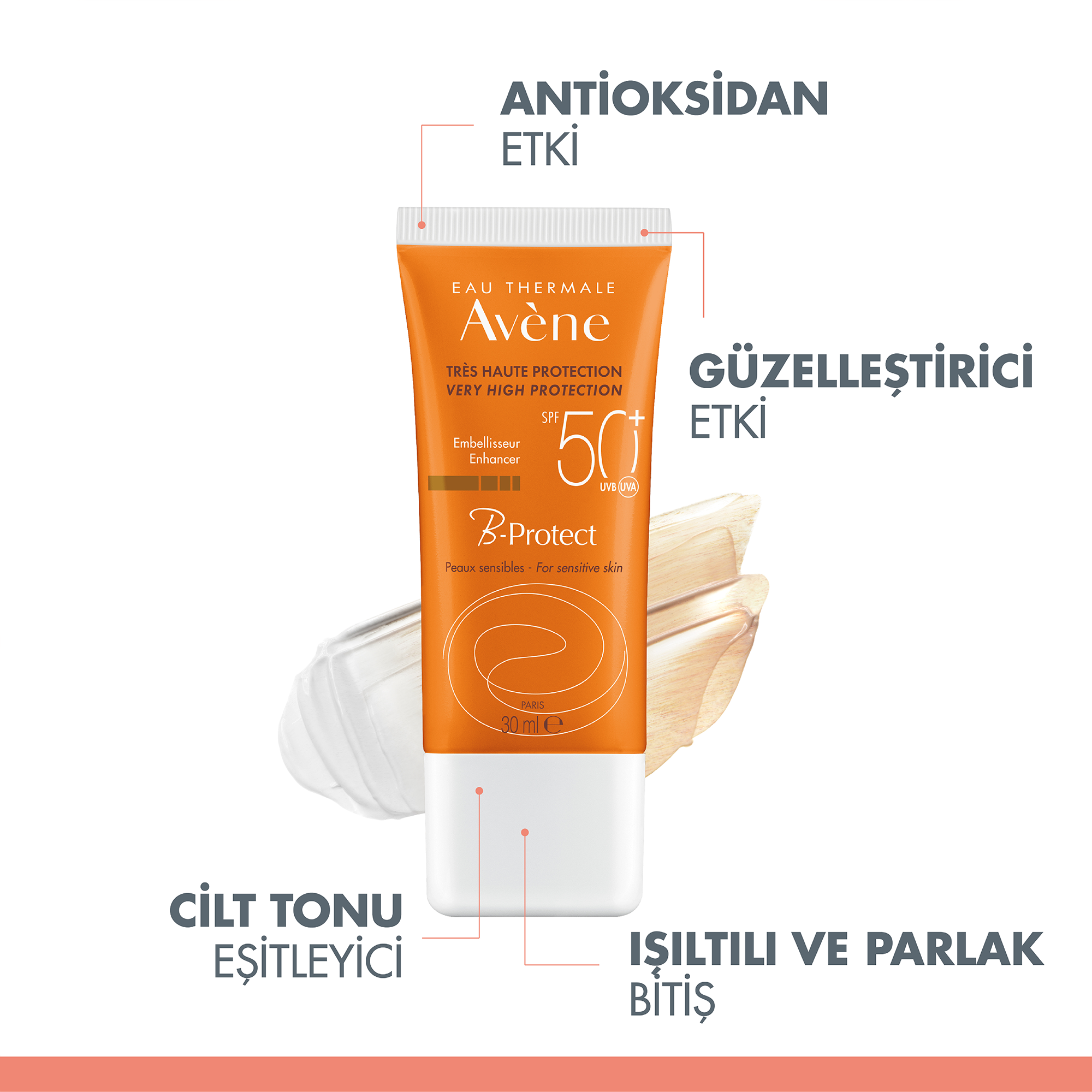Avene B-Protect Cilt Tonuna Uyumlu Eşitleyici SPF 50+ Güneş Koruyucu 30 ml - Hassas ciltler için formüle edilmiş, eşitleyici ve yüksek koruma sunan güneş koruyucu.