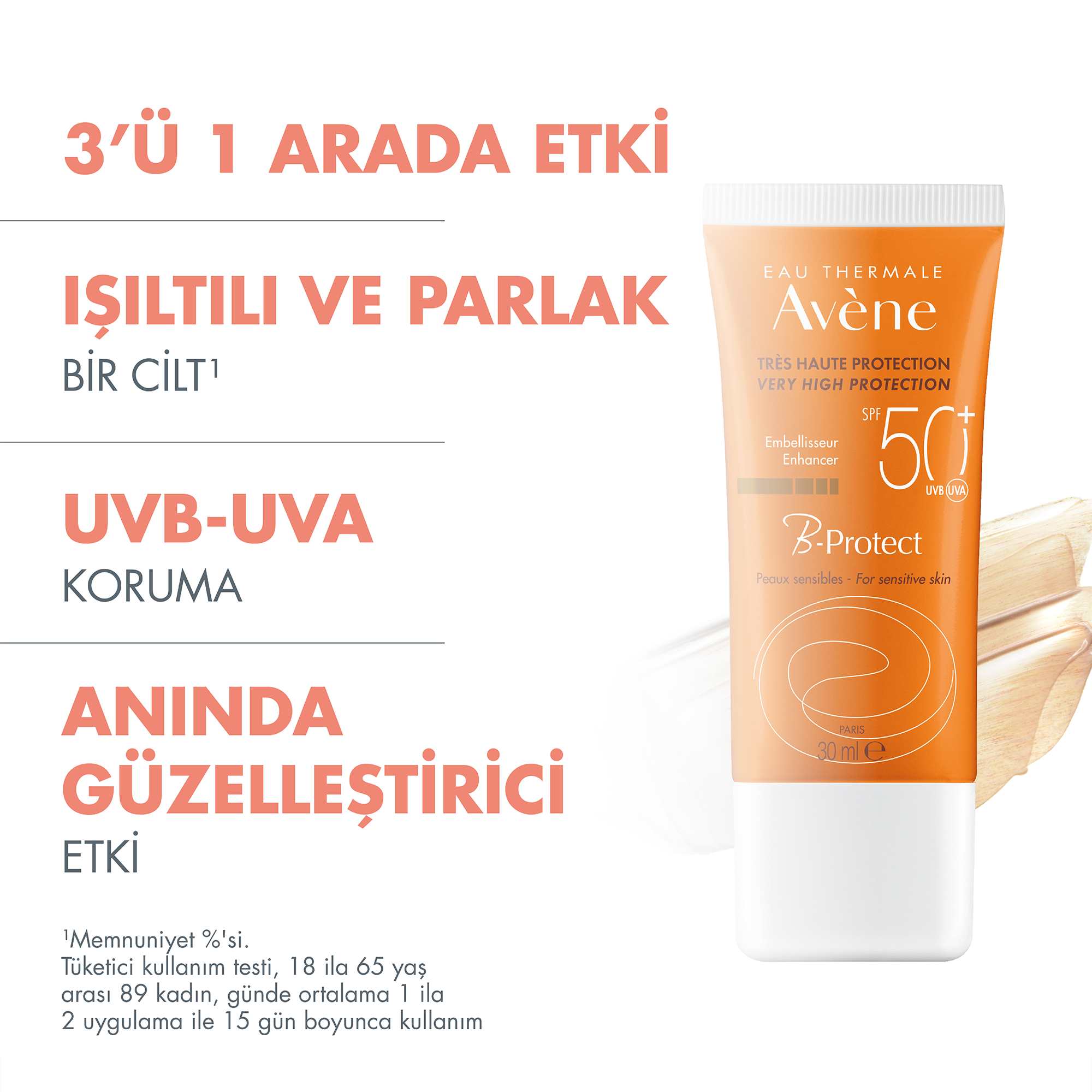 Avene B-Protect Cilt Tonuna Uyumlu Eşitleyici SPF 50+ Güneş Koruyucu 30 ml - Cilt tonunu eşitleyen formülüyle, güneşin zararlı etkilerine karşı koruma sağlar ve doğal ışıltı sunar.
