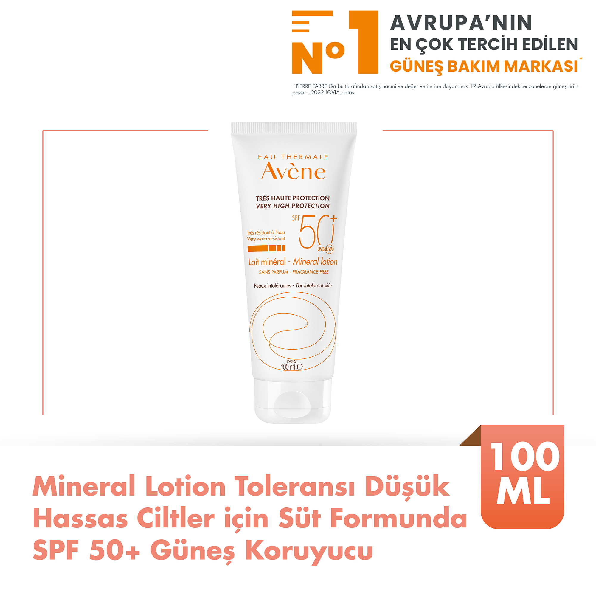 Avene Mineral Lotion Toleransı Düşük Hassas Ciltler için Süt Formunda SPF 50+ Güneş Koruyucu 100 ml - SPF 50+ yüksek koruma sunar, hassas ciltler için nazik formüle sahiptir, suya dayanıklı.