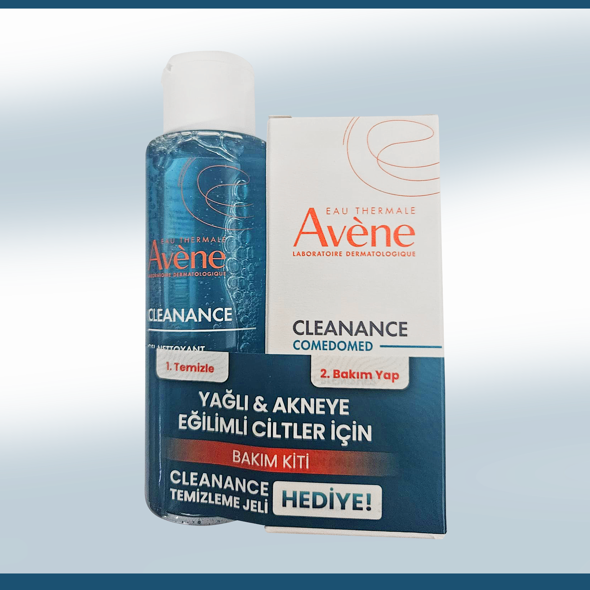 Avene Cleanance Yağlı ve Akneye Eğilimli Ciltler İçin Bakım Kiti - Yağlı ve akneye eğilimli ciltler için özel bakım sağlayan, cilt temizliği ve dengelemesi sunan bir set.