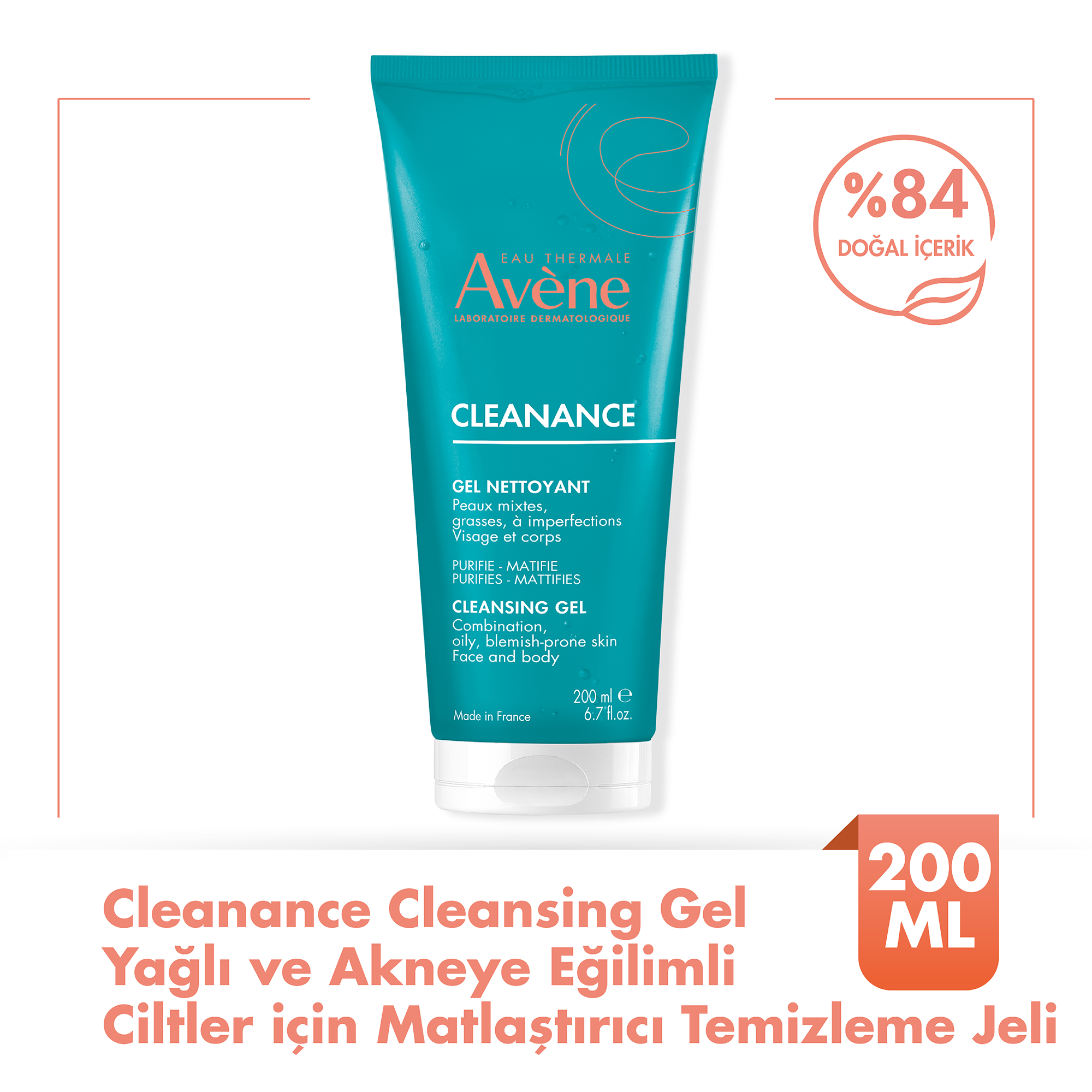 Avene Cleanance Yağlı ve Akneye Eğilimli Ciltler için Matlaştırıcı Temizleme Jeli 200 ml – Yağlı ve akneye eğilimli ciltler için 200 ml'lik Avene Cleanance matlaştırıcı temizleme jeli.