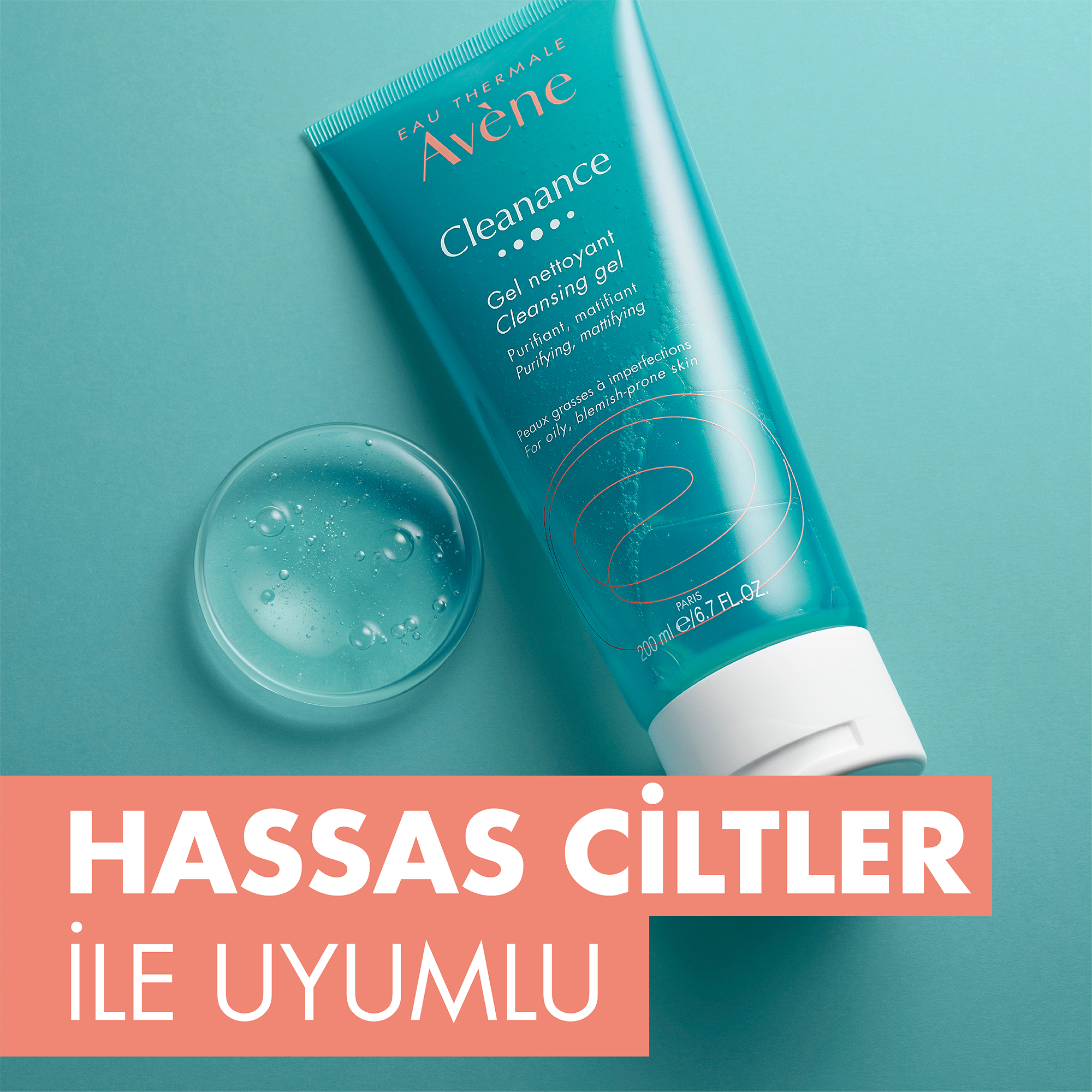 Avene Cleanance Yağlı ve Akneye Eğilimli Ciltler için Matlaştırıcı Temizleme Jeli 200 ml – Cildi temizleyip matlaştıran, 200 ml'lik Avene Cleanance jel.