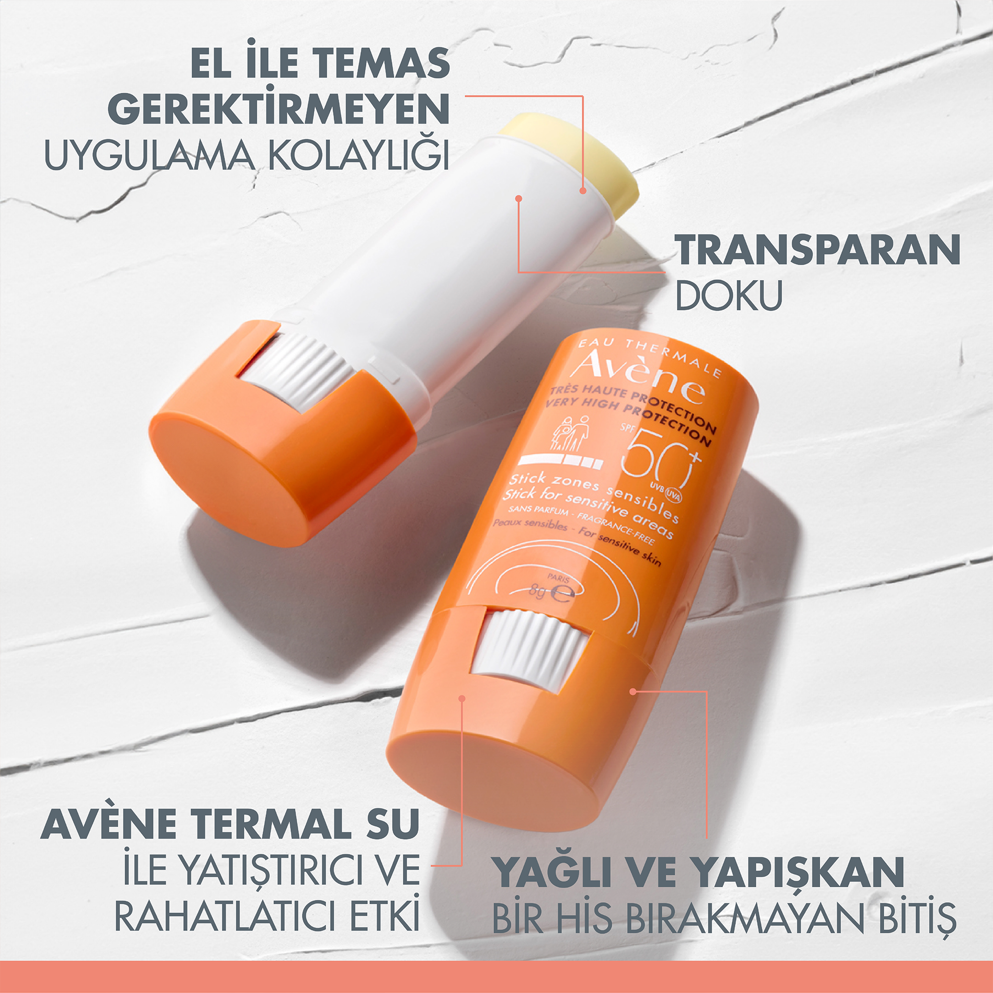 Avene Hassas Bölgeler için SPF 50+ Güneşten Koruyucu Stick 8 g - Suya Dayanıklı, Pratik Kullanımlı Yüksek Faktörlü Güneş Koruyucu
