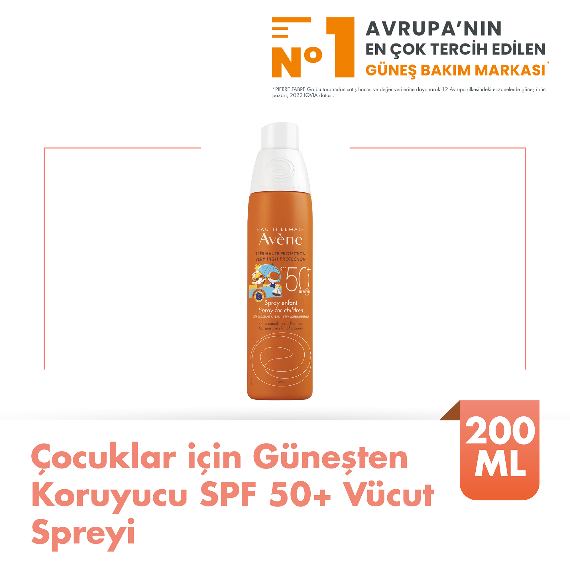Avene Çocuklar için Güneşten Koruyucu SPF 50+ Vücut Spreyi 200 ml - Günlük Dış Mekan Aktiviteleri İçin Pratik ve Güvenli Güneş Koruyucu Sprey