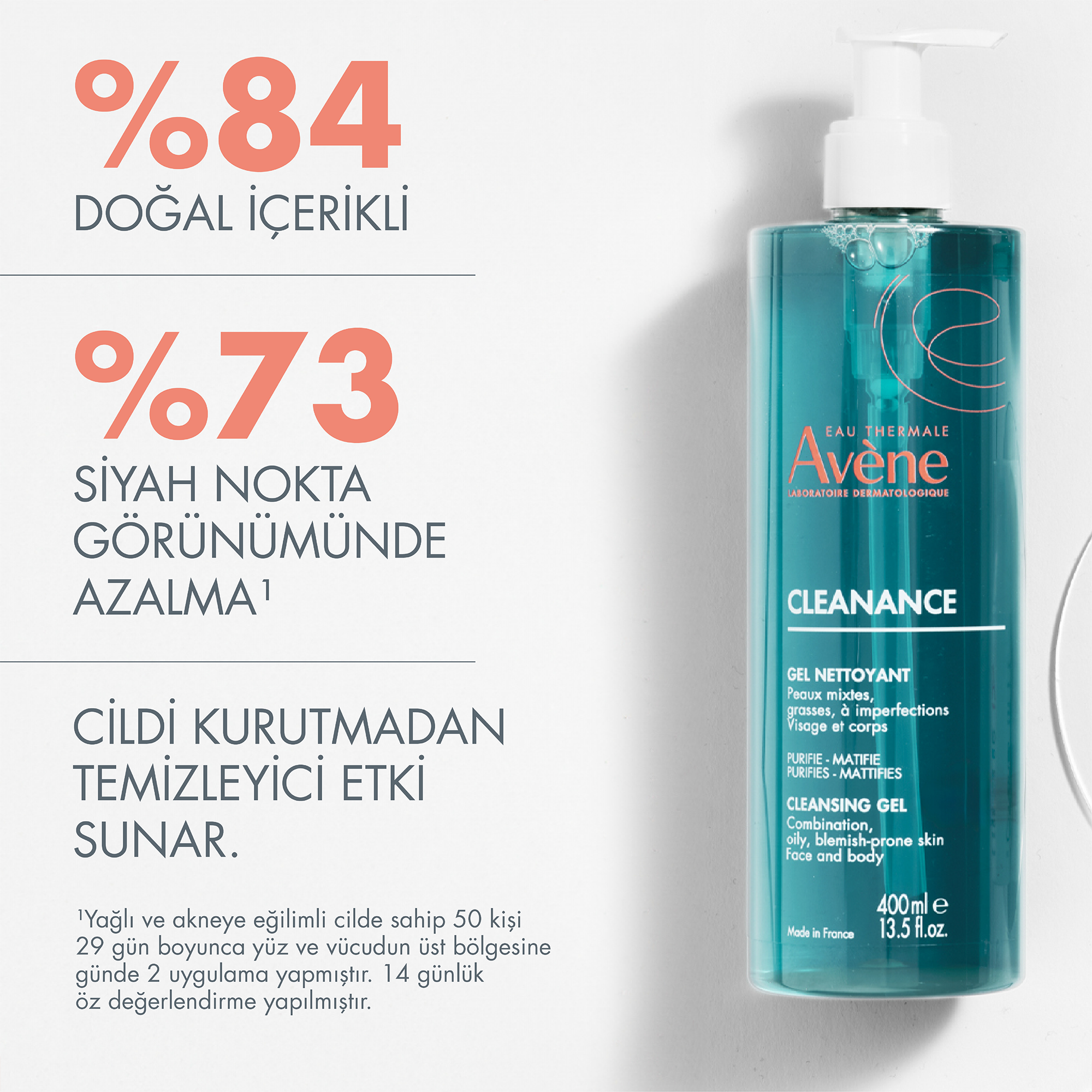 Avene Cleanance Yağlı ve Akneye Eğilimli Ciltler için Matlaştırıcı Temizleme Jeli 400 ml - Ciltteki Yağ Fazlasını Azaltan ve Gözenekleri Arındıran Temizleyici