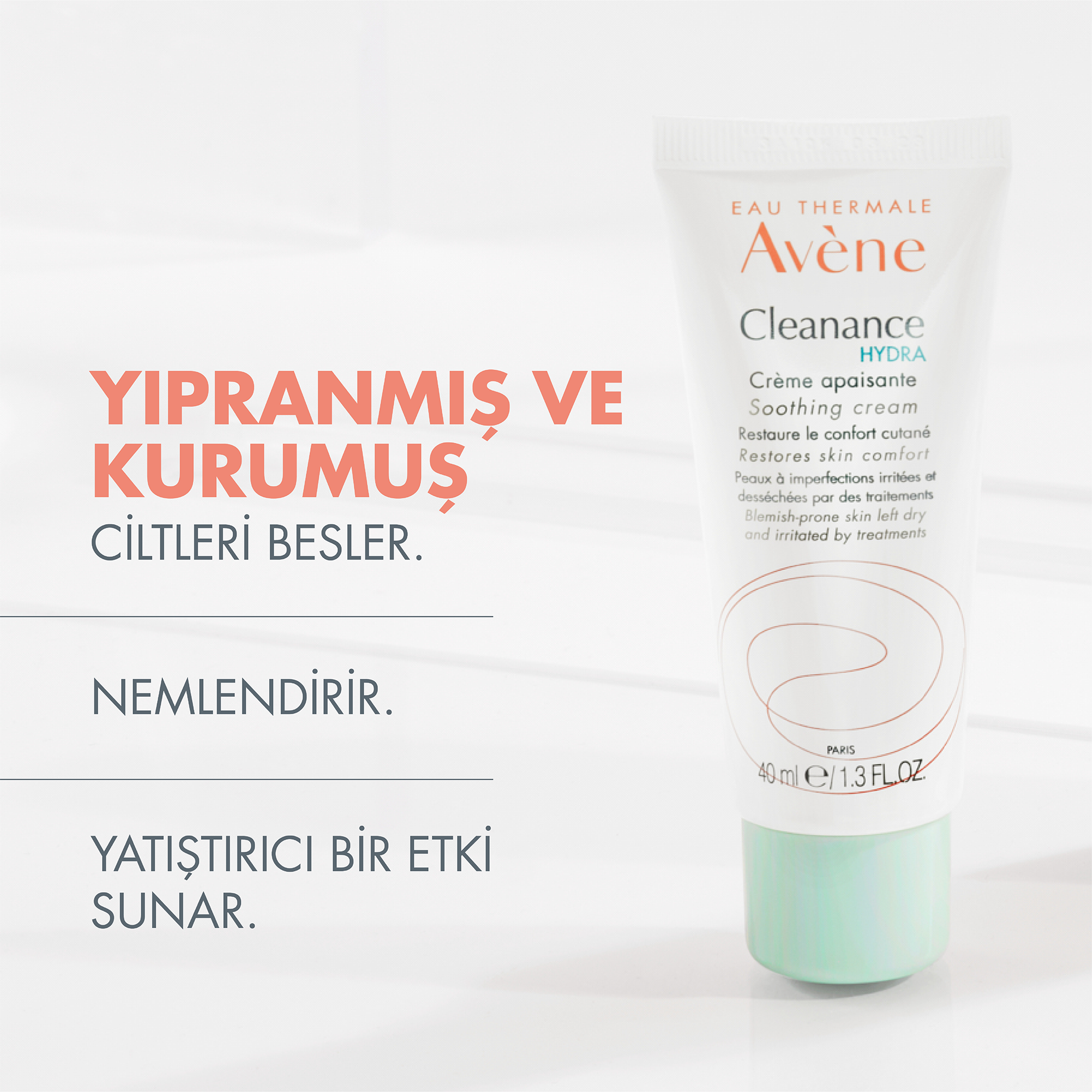 Avene Cleanance Hydra Yıpranmış ve Kurumuş Ciltler için Nemlendirici Krem 40 ml - Kuruluk ve hassasiyet yaşayan ciltler için yatıştırıcı ve onarıcı etkili nemlendirici