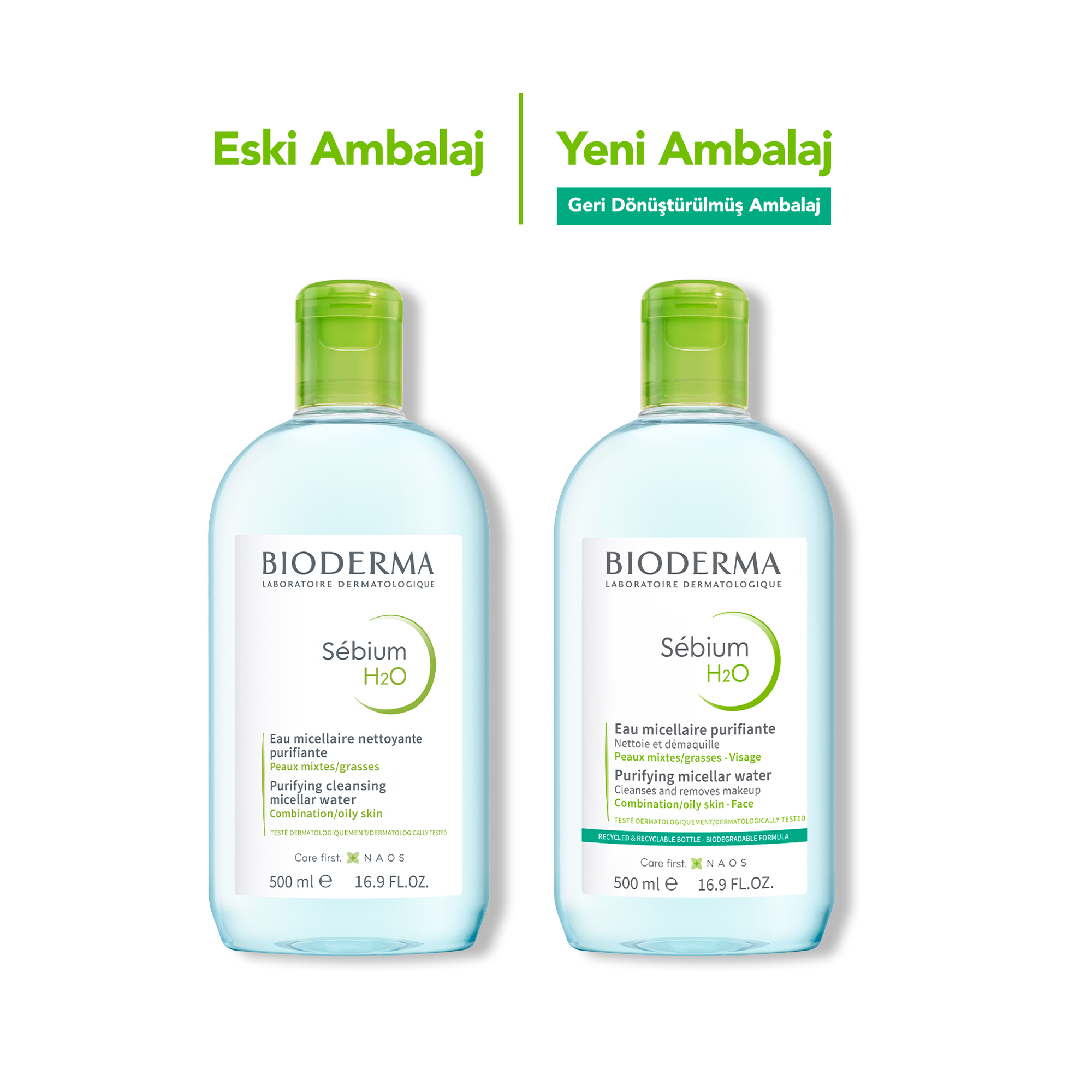 Bioderma Sebium H2O Misel Su 500 ml – Cildi temizlerken sebum dengesini sağlayarak ferah ve taze bir görünüm kazandıran misel su.