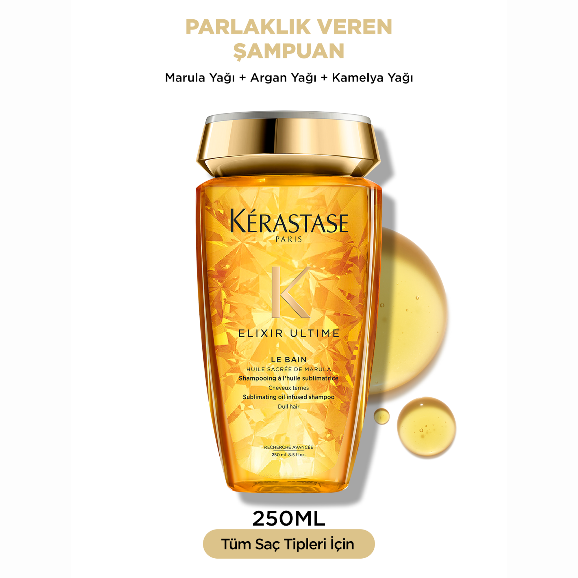 Kerastase Elixir Ultime Le Bain Parlaklık Veren Şampuan 250 ml - Saçlara ışıltı ve yumuşaklık kazandıran değerli yağlarla zenginleştirilmiş parlaklık şampuanı