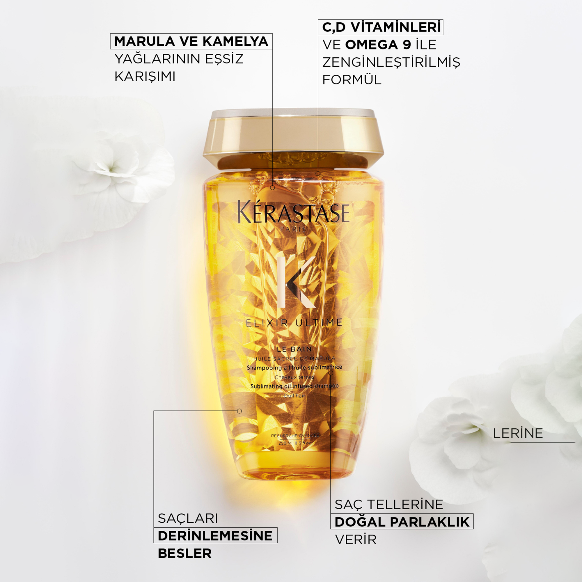 Kerastase Elixir Ultime Le Bain Parlaklık Veren Şampuan 250 ml - Mat ve cansız saçları arındırarak doğal parlaklığını geri kazandıran lüks bakım şampuanı