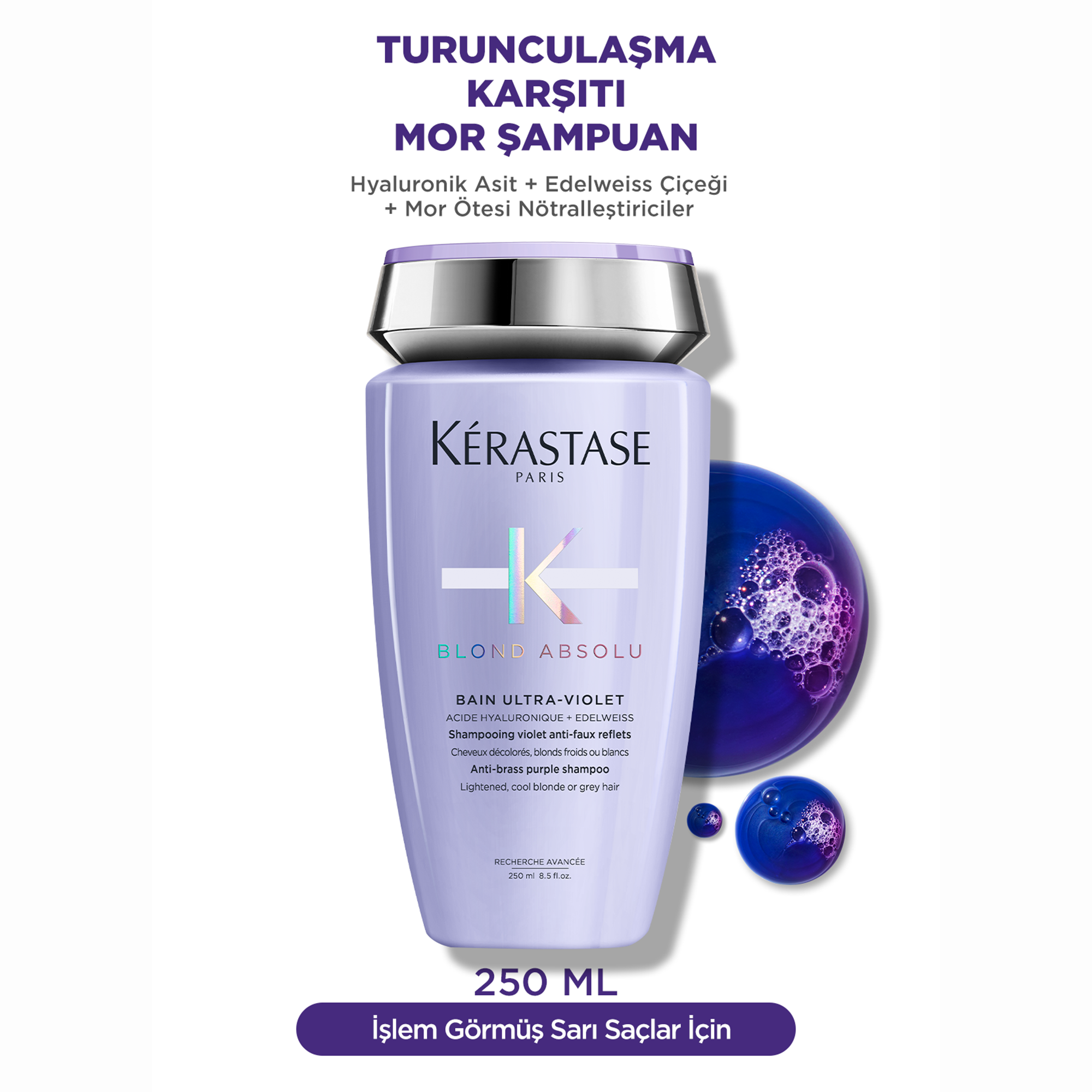 Kerastase Blond Absolu Bain Ultra-Violet İstenmeyen Turuncu Yansımaları Nötralize Eden Şampuan 250 ml - Sarı ve turuncu yansımaları nötralize eden, soğuk sarı tonlar sağlayan şampuan