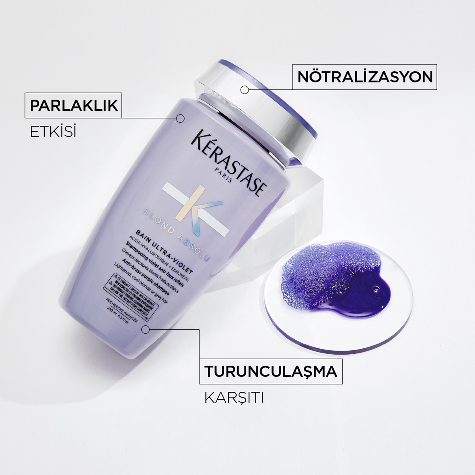 Kerastase Blond Absolu Bain Ultra-Violet İstenmeyen Turuncu Yansımaları Nötralize Eden Şampuan 250 ml - Balyaj ve platin sarı saçlar için renk koruma ve nötralize etme özellikli şampuan