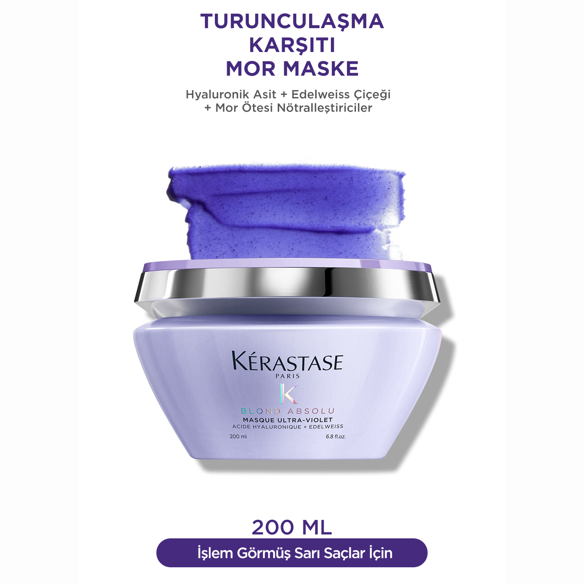 Kerastase Blond Absolu Masque Ultra Violet Sarı Yansımaları Nötralize Eden Saç Maskesi 200 ml - Sarı ve turuncu yansımaları nötralize eden, soğuk tonlar sağlayan yoğun saç maskesi