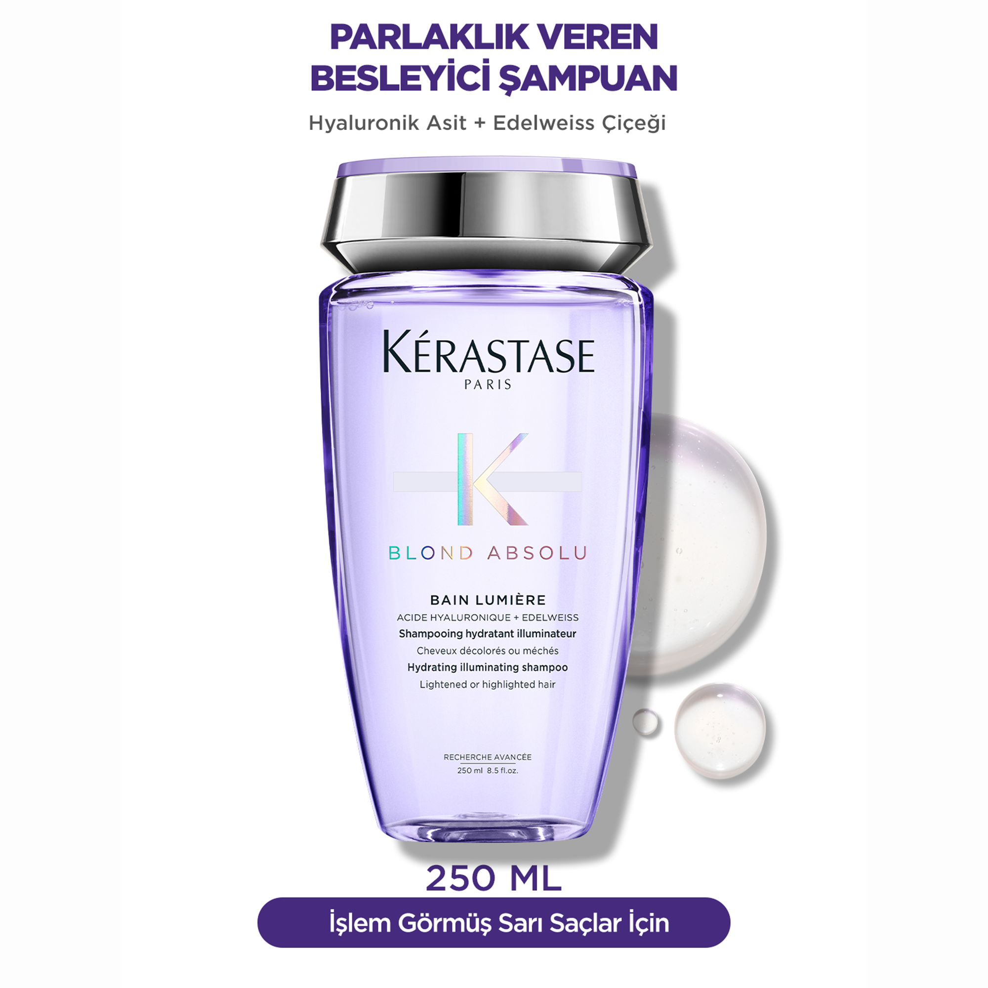 Kerastase Blond Absolu Bain Lumiere Parlaklık Veren Şampuan 250 ml - Boyalı ve solmuş saçlarda ışıltı ve parlaklık kazandıran, nazik formüllü şampuan