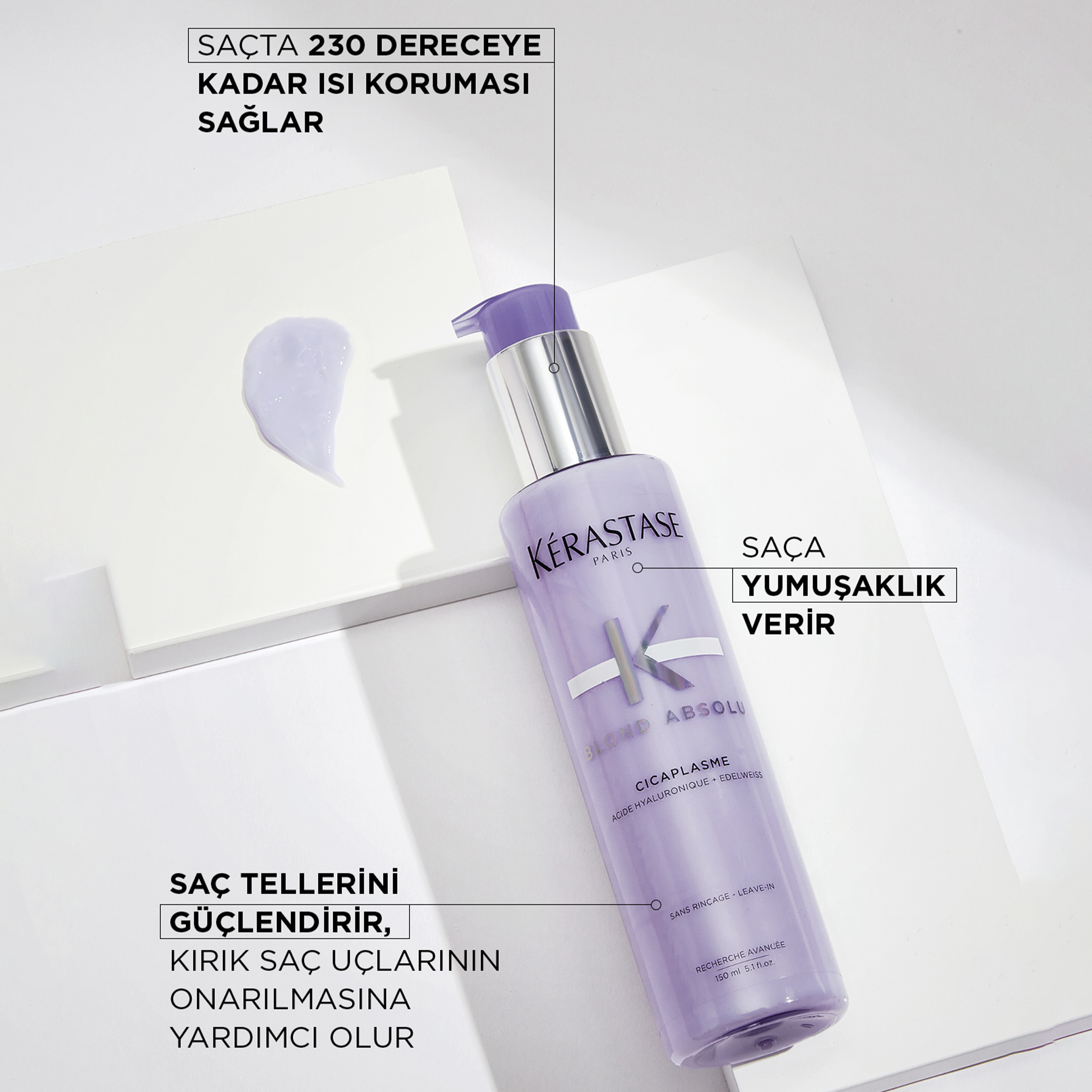 Kerastase Blond Absolu Cicaplasme Sarı Saçlar için Isıya Karşı Koruyucu Bakım Serumu 150 ml - Boyalı ve sarı saçları ısıya karşı koruyarak kırılmayı önleyen derinlemesine bakım