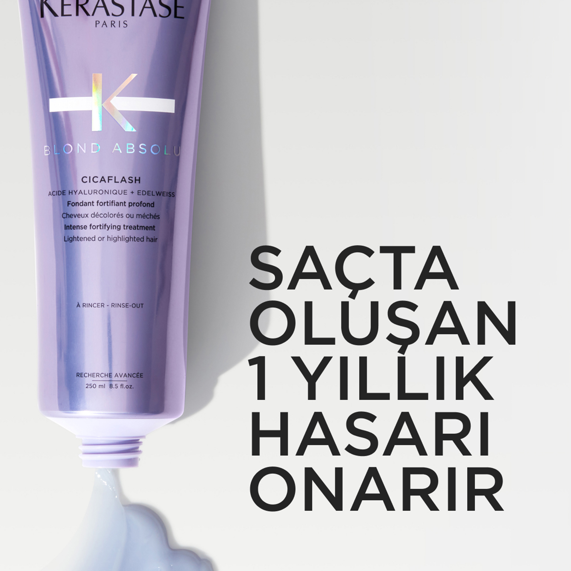 Kerastase Blond Absolu Cicaflash Sarı Saçlar için Parlaklık Veren Durulanan Saç Bakım Kremi 250 ml - Boyalı sarı saçları besleyip ışıltı kazandırarak, soğuk tonları koruyan krem