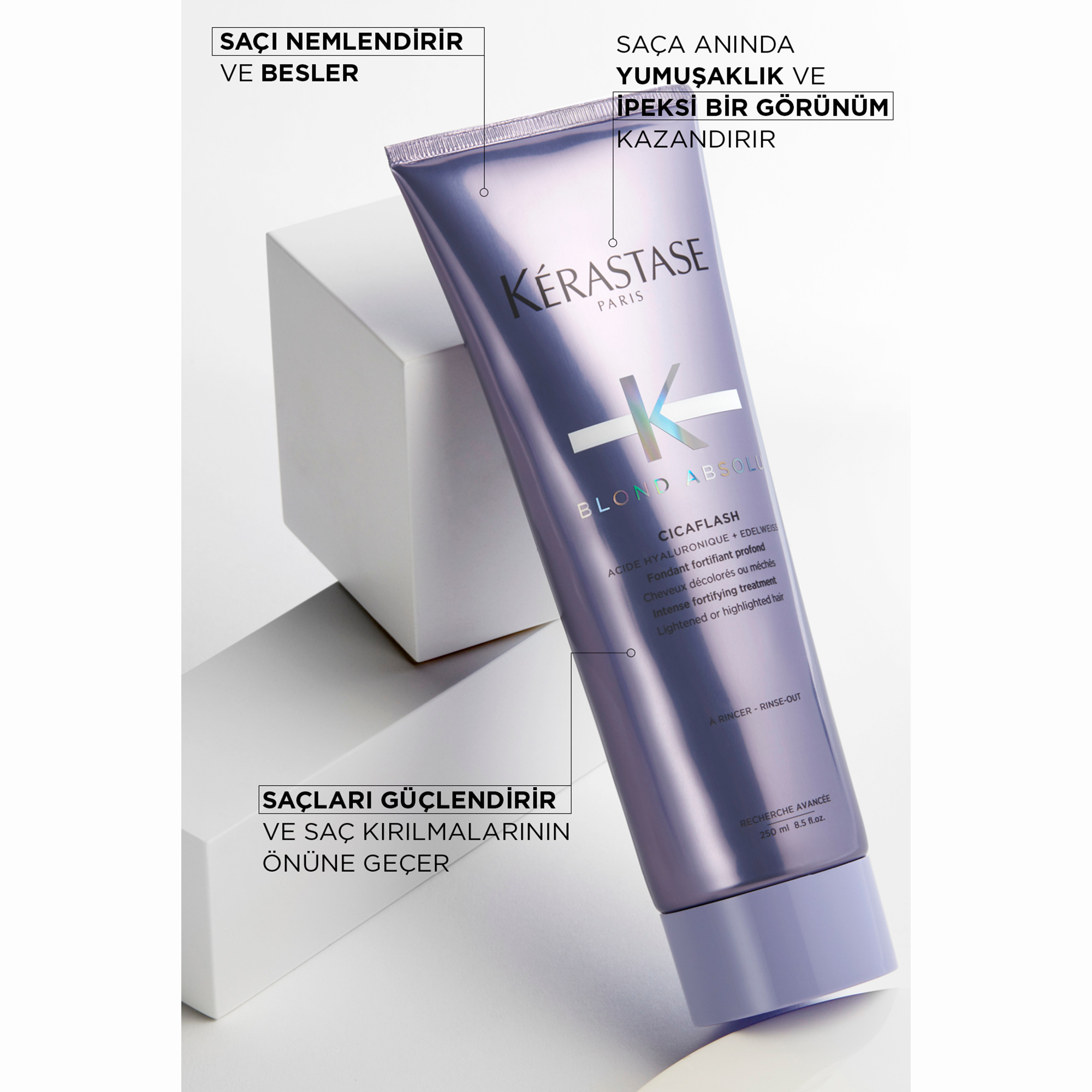 Kerastase Blond Absolu Cicaflash Sarı Saçlar için Parlaklık Veren Durulanan Saç Bakım Kremi 250 ml - Parlaklık ve sağlıklı görünüm sağlayan, pürüzsüzlük kazandıran bakım kremi