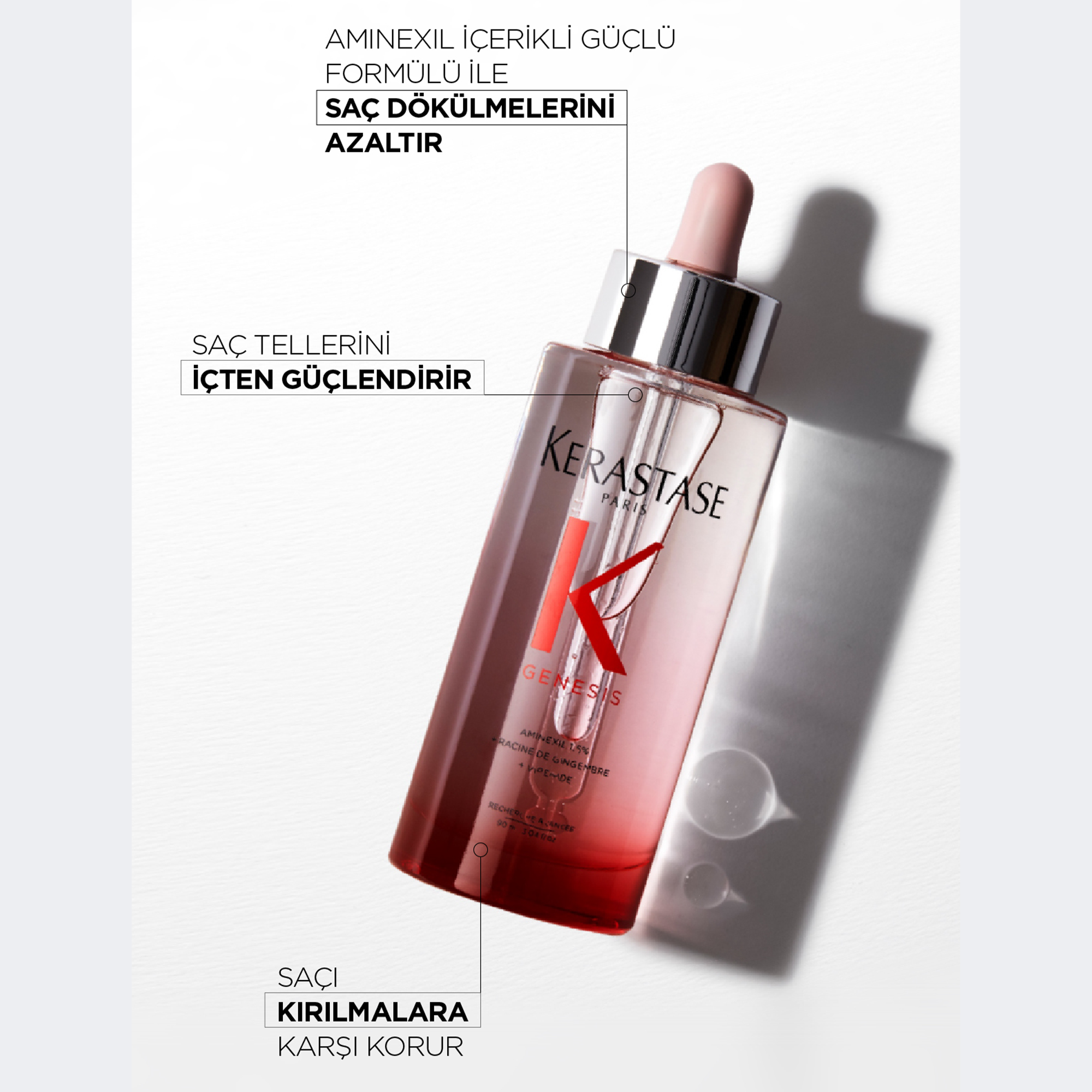 Kerastase Genesis Serum Anti-Chute Fortifiant Saç Dökülmesini Önleyici Serum 90 ml - Yıpranmış saçları yeniden yapılandırmaya destek olan serum görseli