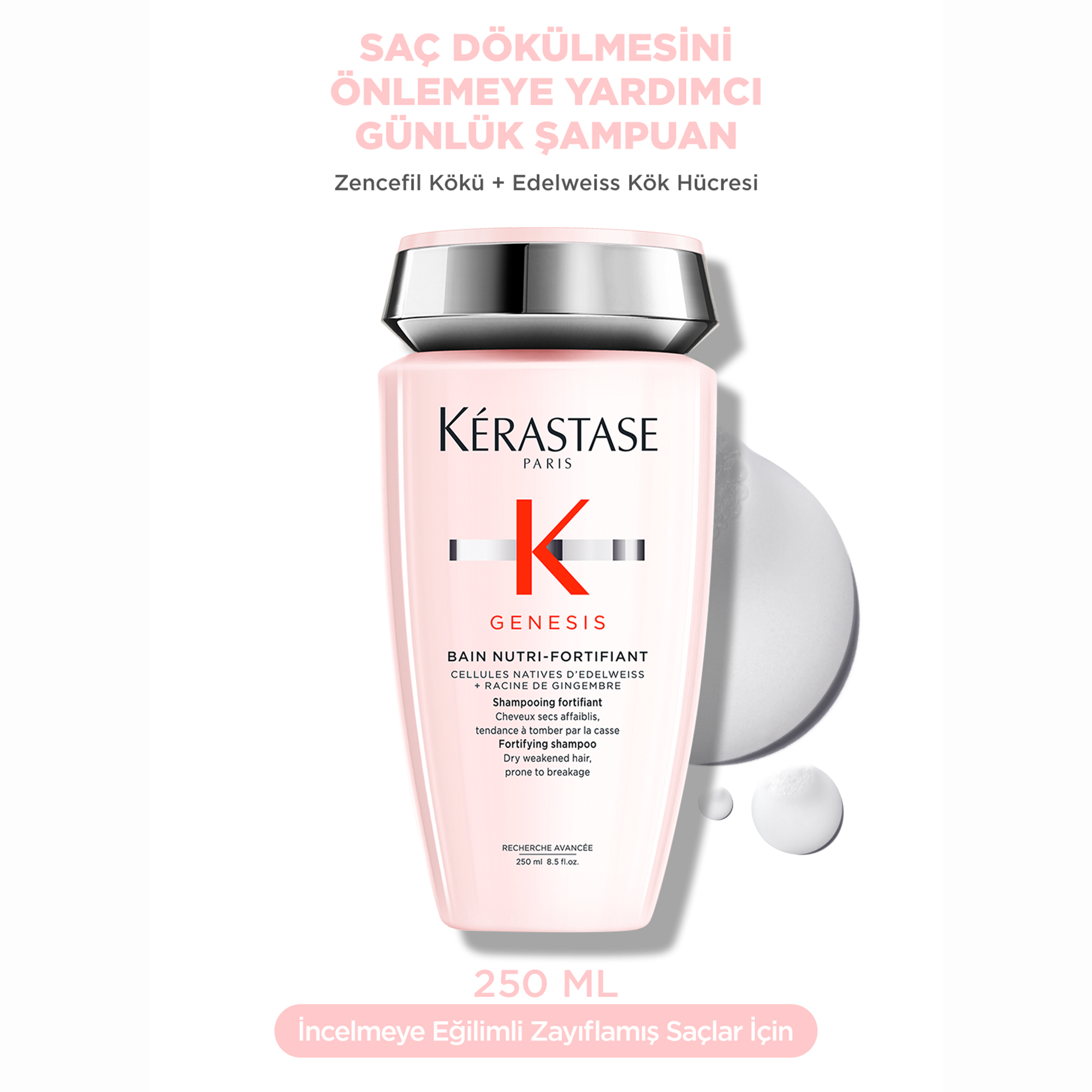Kerastase Genesis Bain Riche Dökülme Karşıtı Güçlendirici Şampuan 250 ml - Zayıf ve dökülmeye eğilimli saçlar için besleyici bakım şampuanı görseli