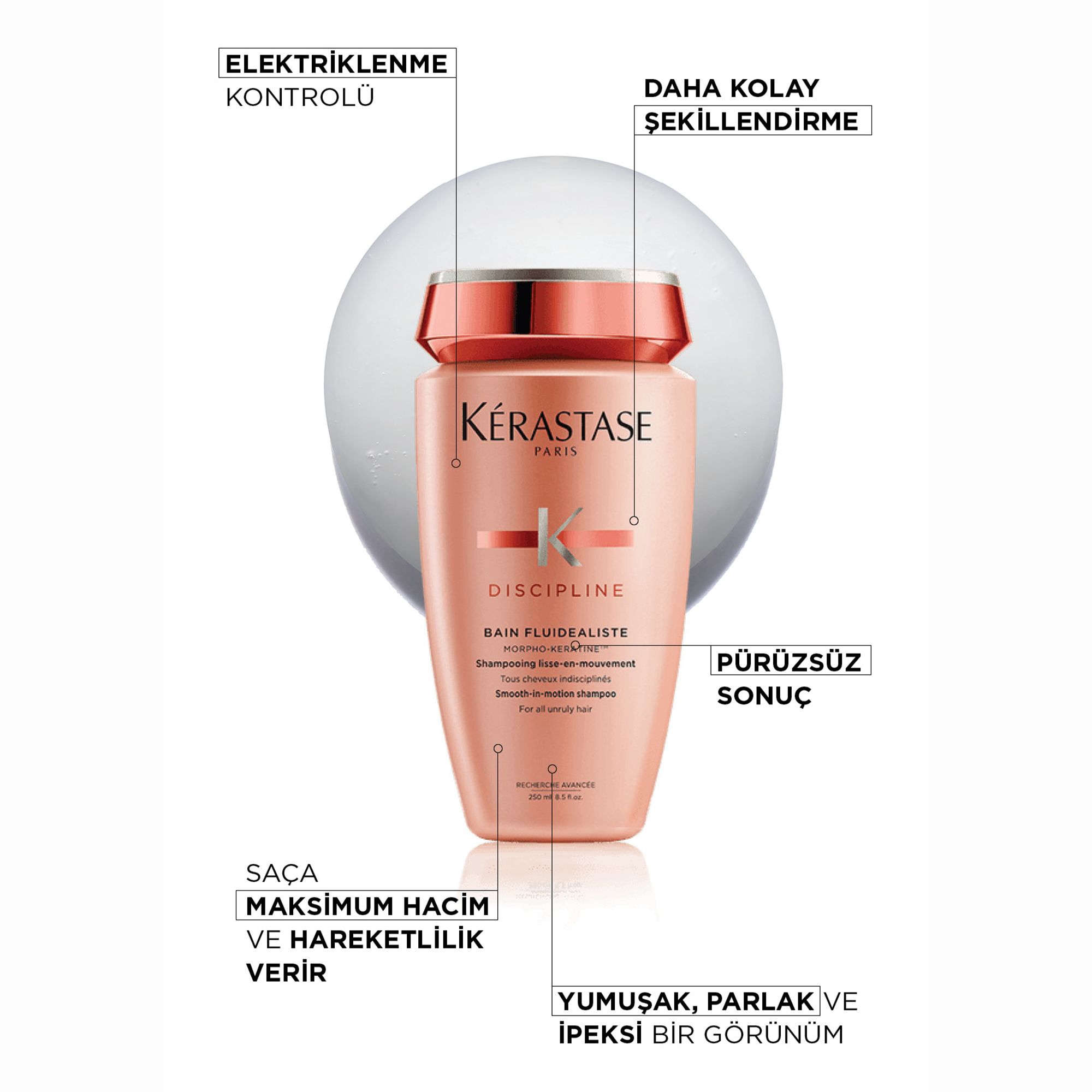 Kerastase Discipline Bain Fluidealiste Kolay Şekillendirme Sağlayan ve Elektriklenme Karşıtı Şampuan 250 ml – Yumuşaklık ve akıcılık kazandıran, saç kontrolünü artıran profesyonel bakım şampuanı.