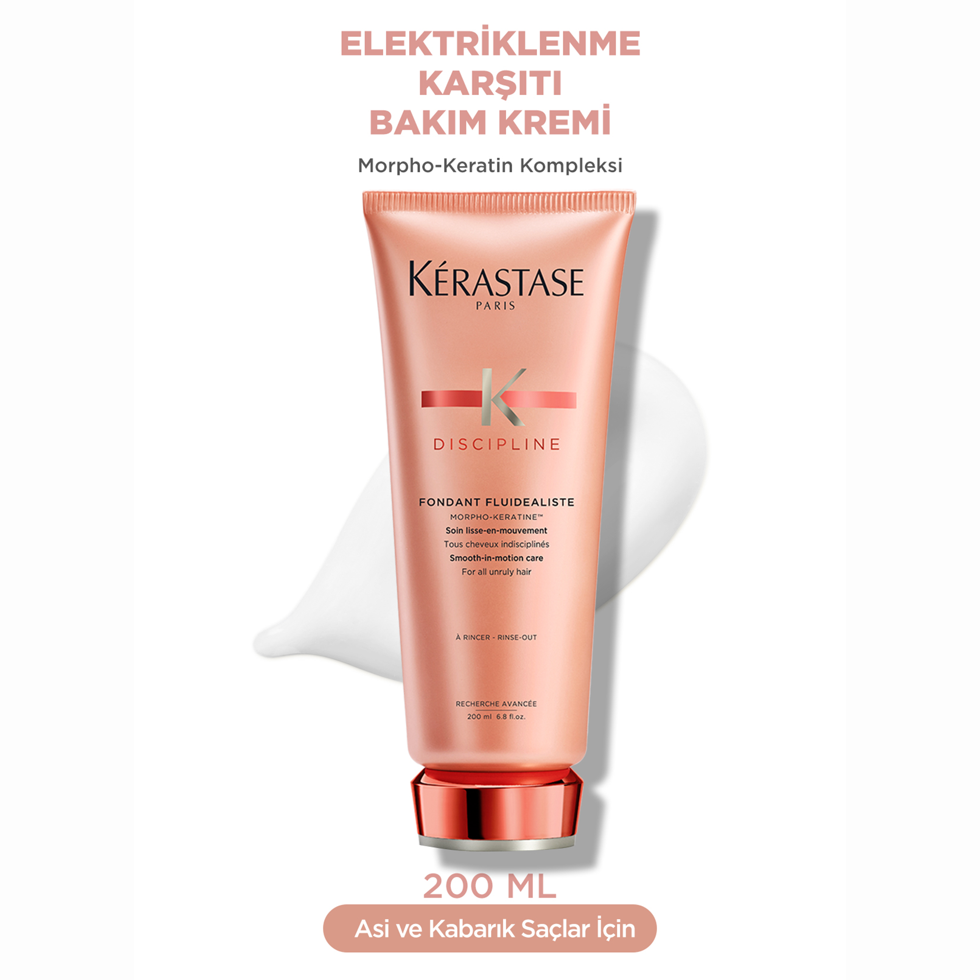 Kerastase Discipline Fondant Fluidealiste Elektriklenme Karşıtı Bakım Kremi 200 ml – Elektriklenmeyi önleyip saçı pürüzsüzleştirerek kolay şekillendirme sağlayan bakım kremi.