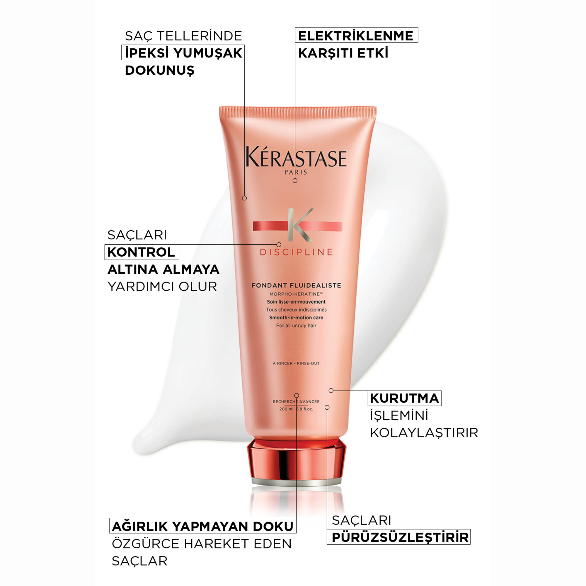 Kerastase Discipline Fondant Fluidealiste Elektriklenme Karşıtı Bakım Kremi 200 ml – Saçları ağırlaştırmadan yumuşatıp elektriklenmeyi kontrol altına alan bakım kremi.