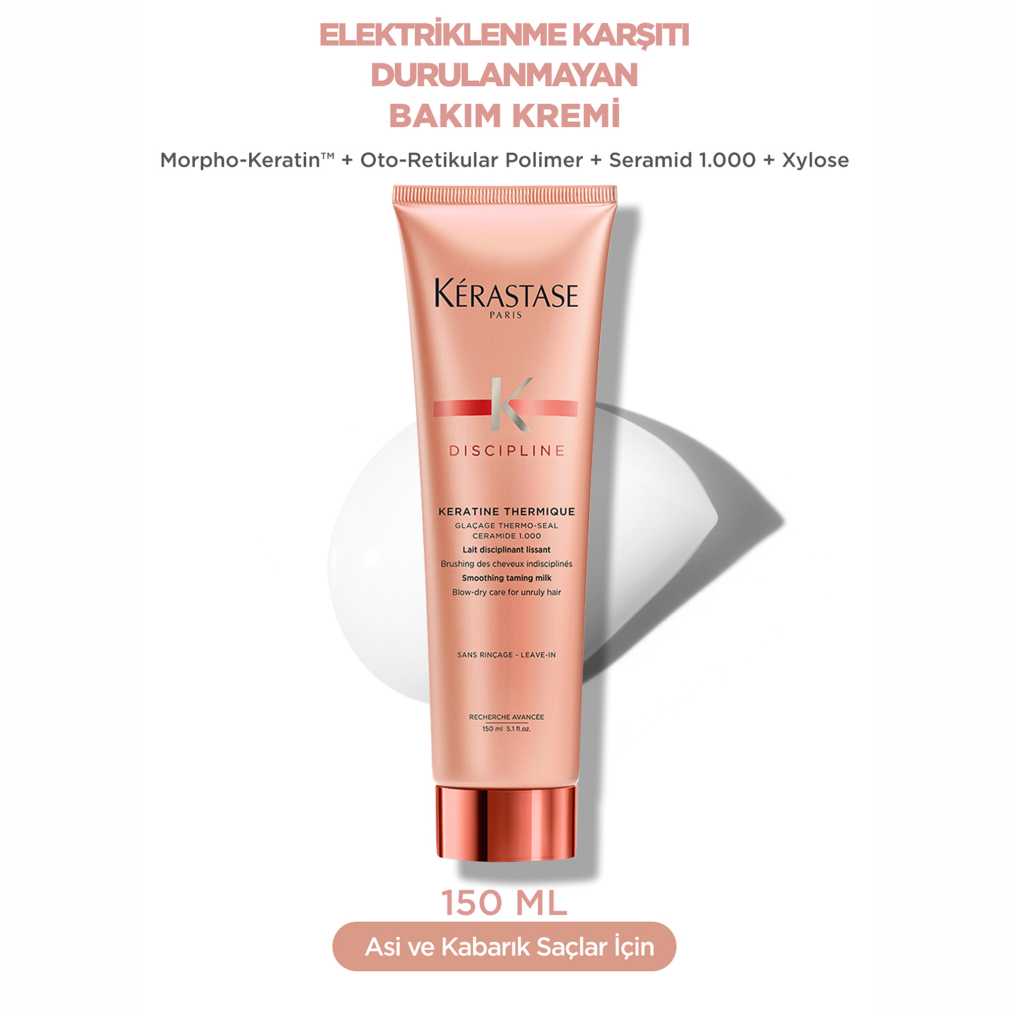 Kerastase Discipline Keratine Thermique Elektriklenme Karşıtı Şekillendirici Saç Bakım Kremi 150 ml – Isı ile şekillendirme sırasında saçları koruyan ve elektriklenmeyi önleyen bakım kremi.