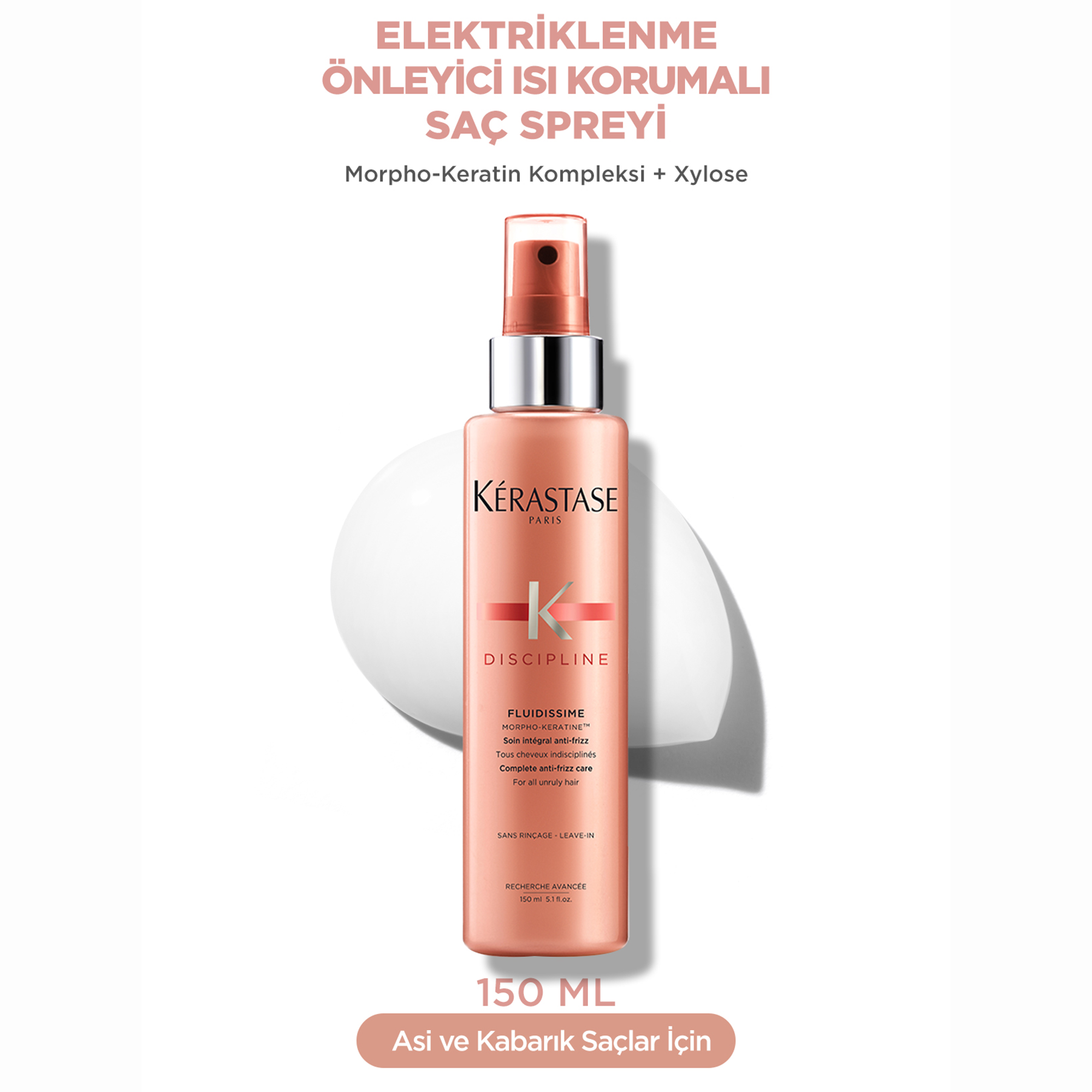 Kerastase Discipline Spray Fluidissime Isıya Karşı Koruyan ve Pürüzsüzlük Veren Elektriklenme Karşıtı Sprey 150 ml – Isı ile şekillendirme sırasında saçları koruyan ve elektriklenmeyi önleyen hafif sprey formülü.