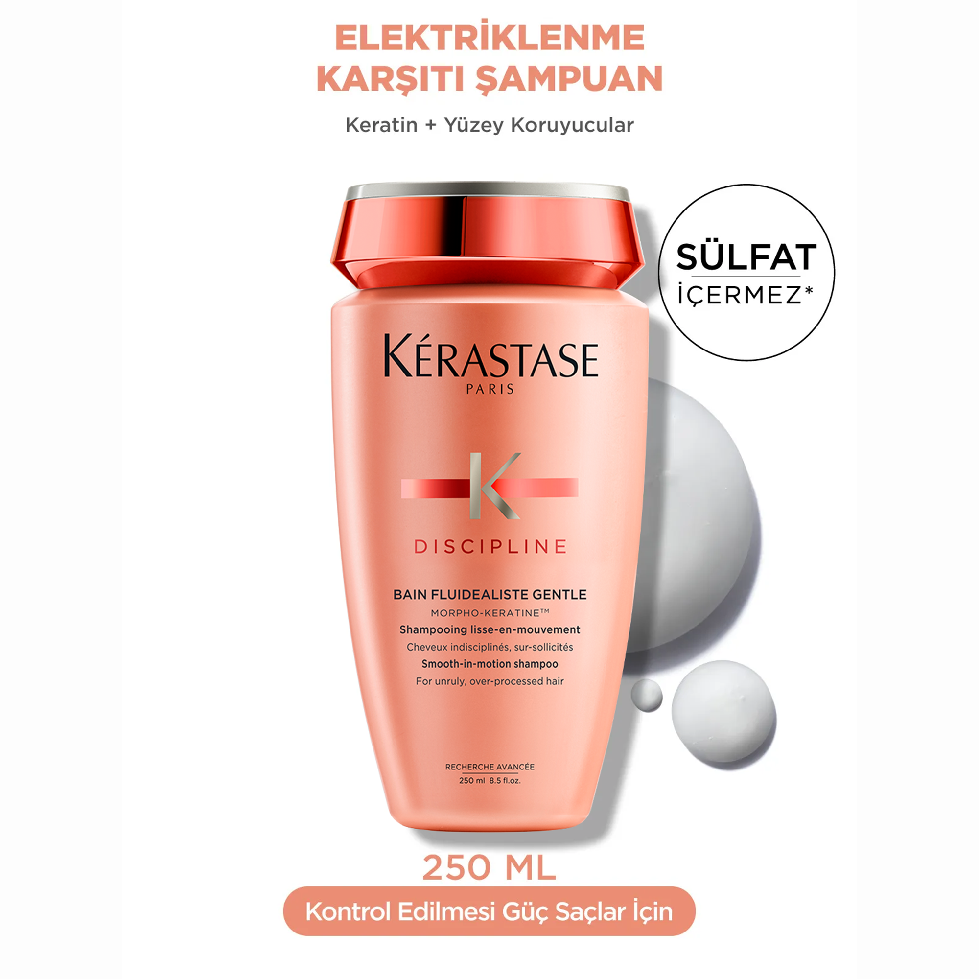 Kerastase Discipline Bain Fluidealiste Gentle Kolay Şekillendirme Sağlayan ve Elektriklenme Karşıtı Şampuan 250 ml – Hassas saçlar için nazik temizleme sunan, elektriklenmeyi önleyen özel bakım şampuanı.