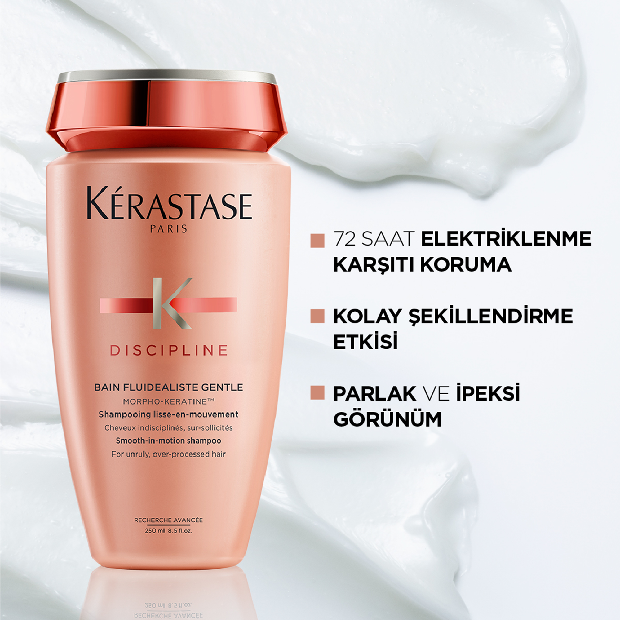Kerastase Discipline Bain Fluidealiste Gentle Kolay Şekillendirme Sağlayan ve Elektriklenme Karşıtı Şampuan 250 ml – Yumuşak formülüyle saçları pürüzsüzleştiren ve kolay şekil almasını sağlayan şampuan.