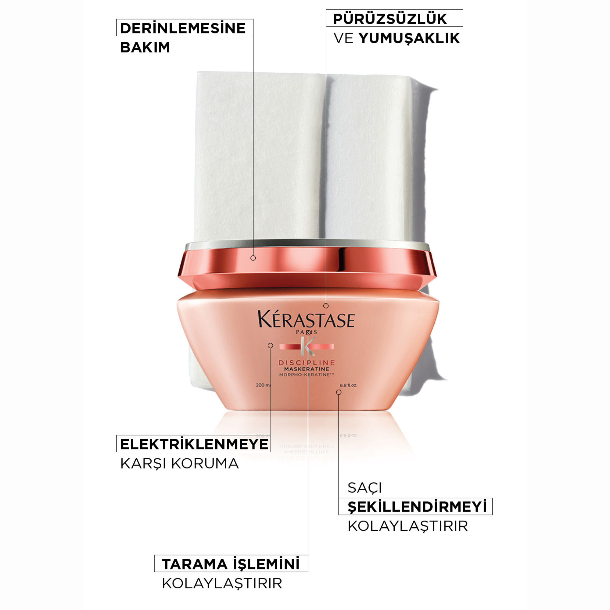 Kerastase Discipline Maskeratine Elektriklenme Karşıtı Maske 200 ml – Saçları ağırlaştırmadan kontrol altına alan, elektriklenmeyi önleyen yoğun bakım maskesi.