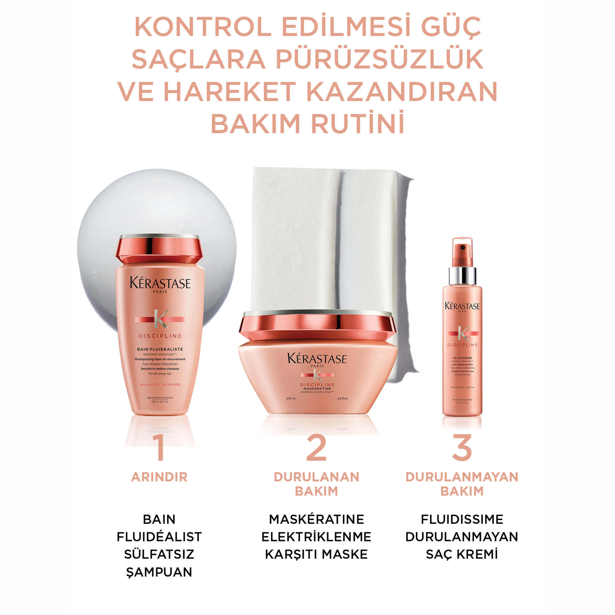 Kerastase Discipline Maskeratine Elektriklenme Karşıtı Maske 200 ml – Saç yapısını yeniden dengeleyen ve parlaklık kazandıran yoğunlaştırılmış bakım ürünü.