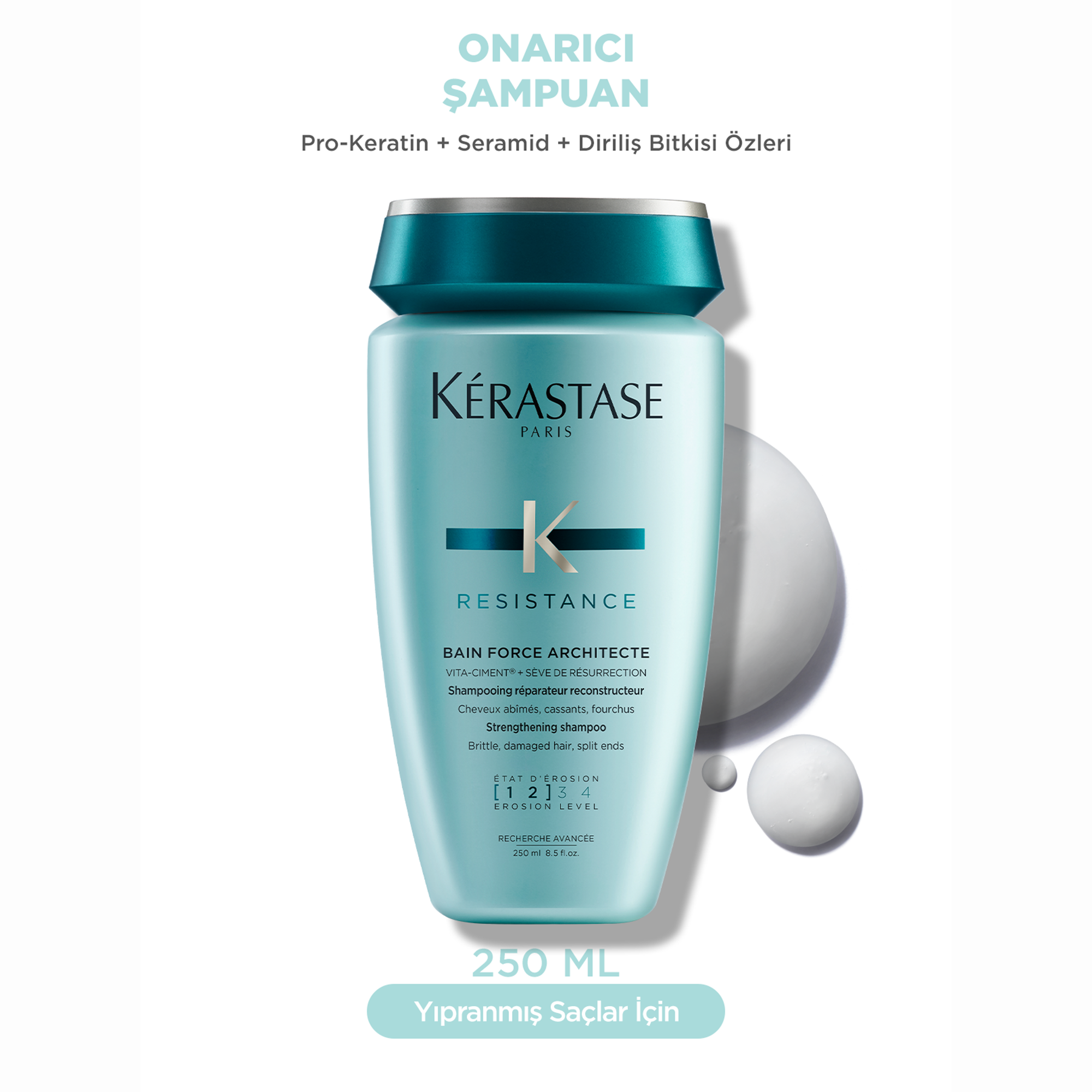 Kerastase Resistance Bain Force Architecte Yıpranmış Saçlar İçin Onarıcı Şampuan 250 ml – Yıpranmış ve zayıf saç tellerini onaran, güçlendiren özel bakım şampuanı.
