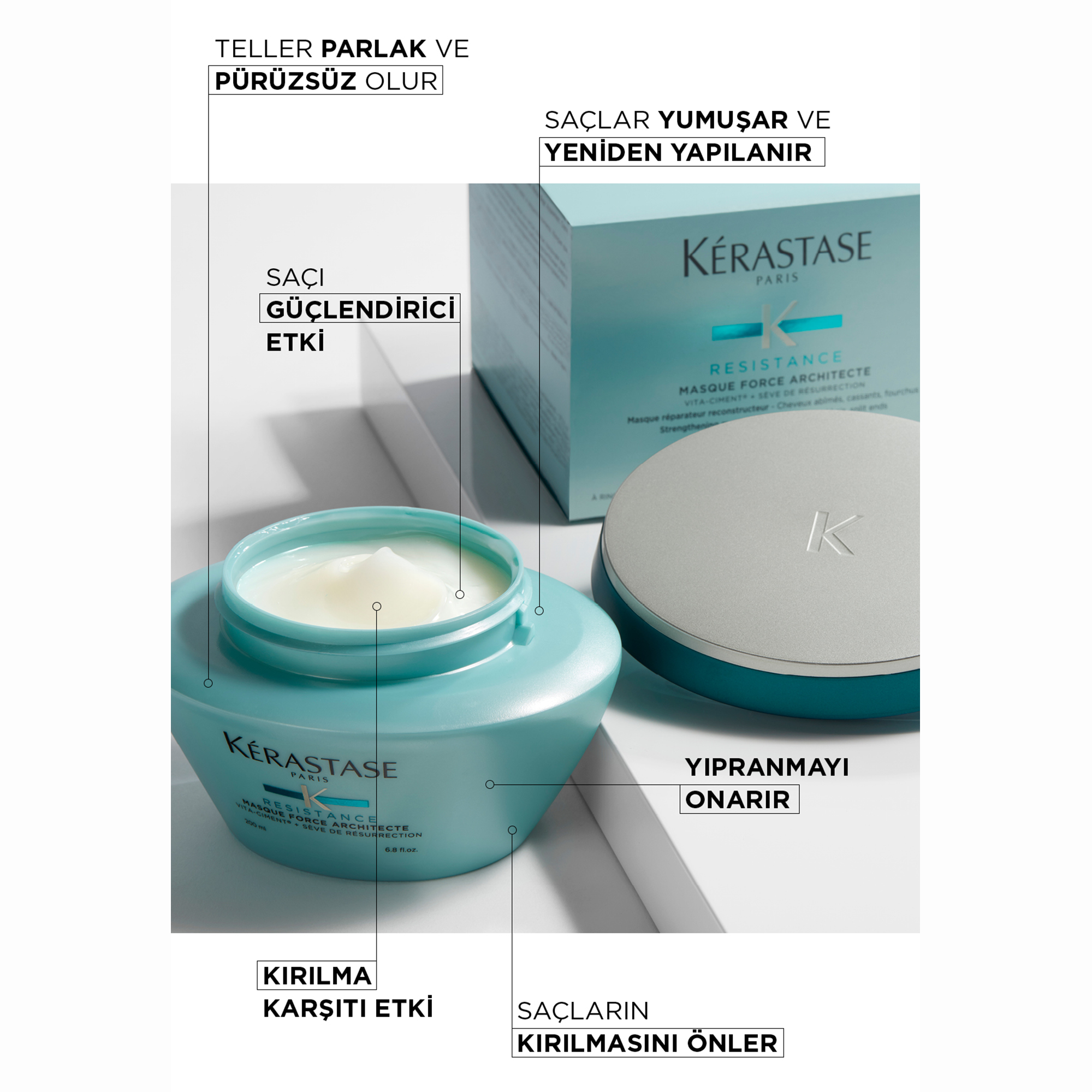 Kerastase Resistance Reconstruction Masque Force Architecte Zayıf ve Yıpranmış Saçlar için Onarıcı Maske 200 ml – Saçın yapısını yeniden yapılandırarak kırılmalarını önleyen profesyonel onarıcı maske.