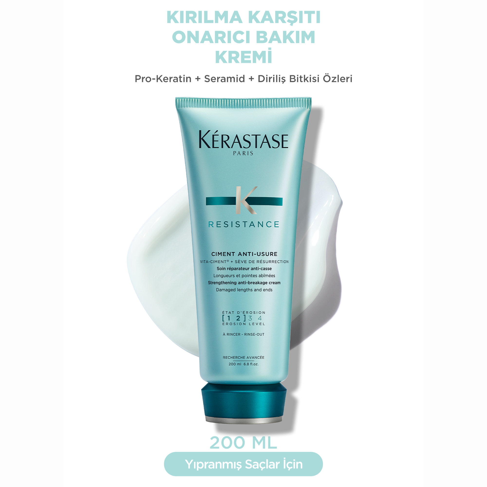 Kerastase Resistance Reconstruction Ciment Anti-Usure Zayıf ve Yıpranmış Saçlar için Onarıcı Durulanan Bakım Kremi 200 ml – Zayıf ve hasar görmüş saçları güçlendiren, onarıcı etkiye sahip durulanan bakım kremi.