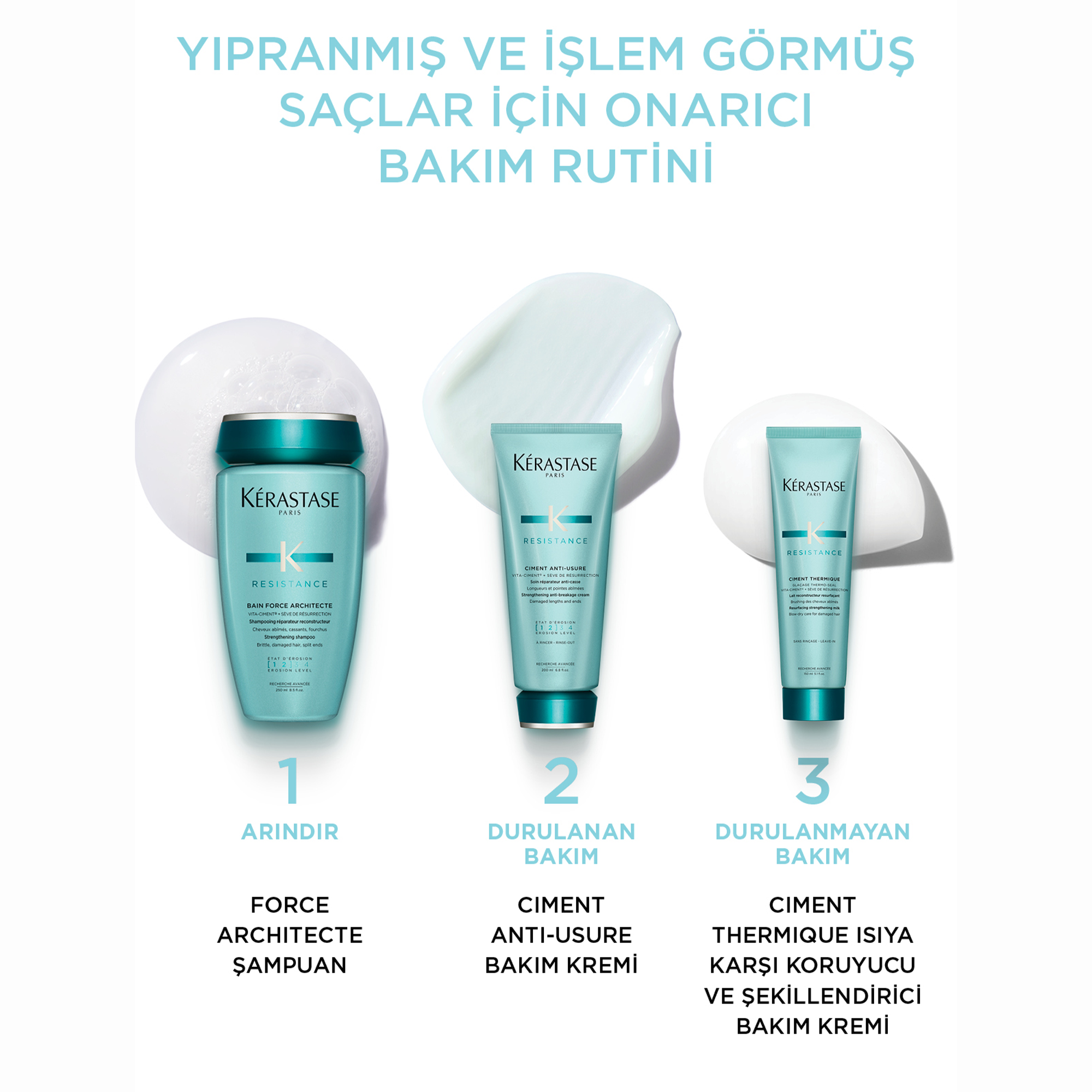 Kerastase Resistance Reconstruction Ciment Anti-Usure Zayıf ve Yıpranmış Saçlar için Onarıcı Durulanan Bakım Kremi 200 ml – Hasarlı saçları besleyip güçlendirerek sağlıklı ve pürüzsüz görünüm kazandıran krem.