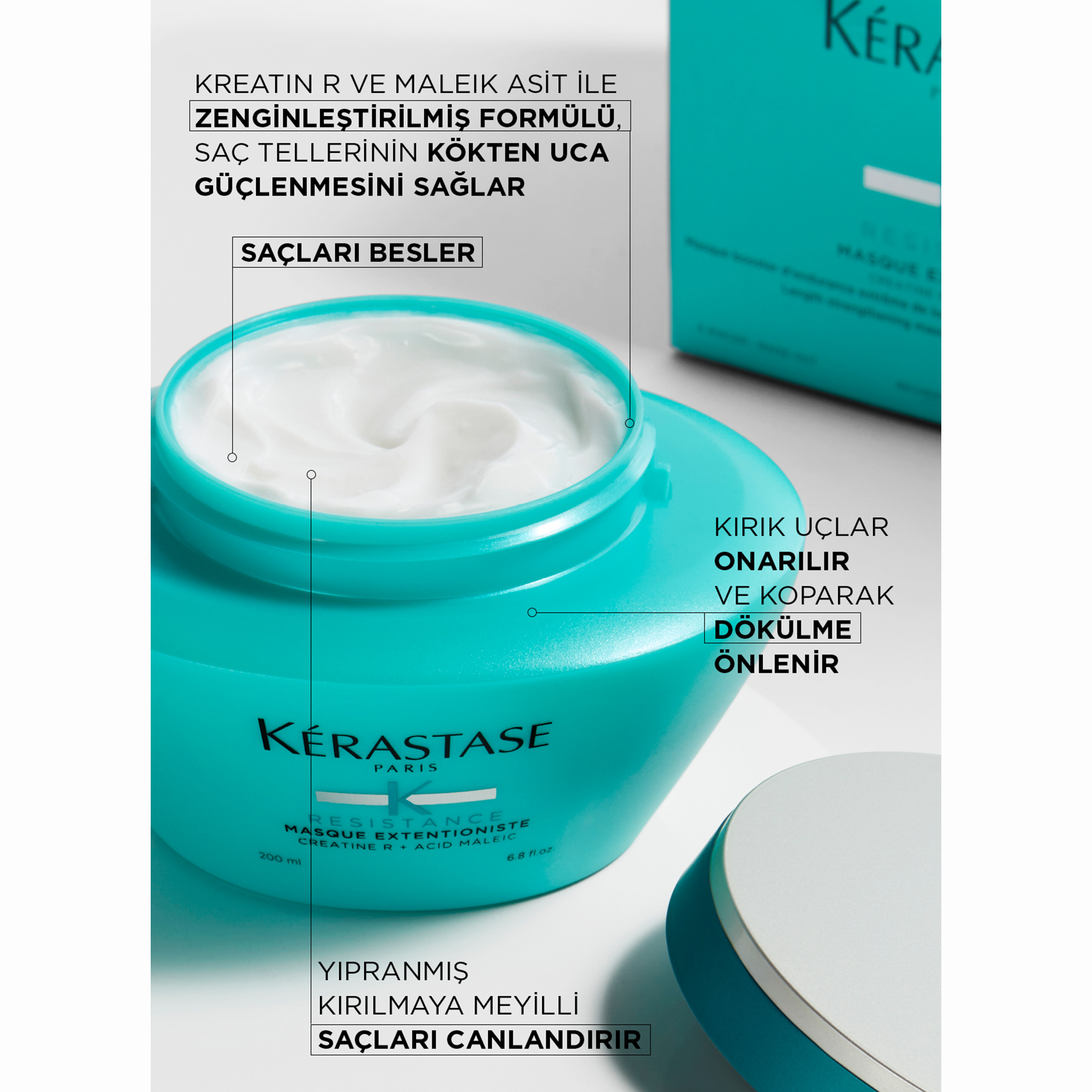 Kerastase Resistance Extentioniste Masque Extentioniste Daha Uzun ve Güçlü Saçlar için Onarıcı Maske 200 ml - Yıpranmış ve kırılmaya eğilimli saçlar için güçlendirici ve yapılandırıcı maske