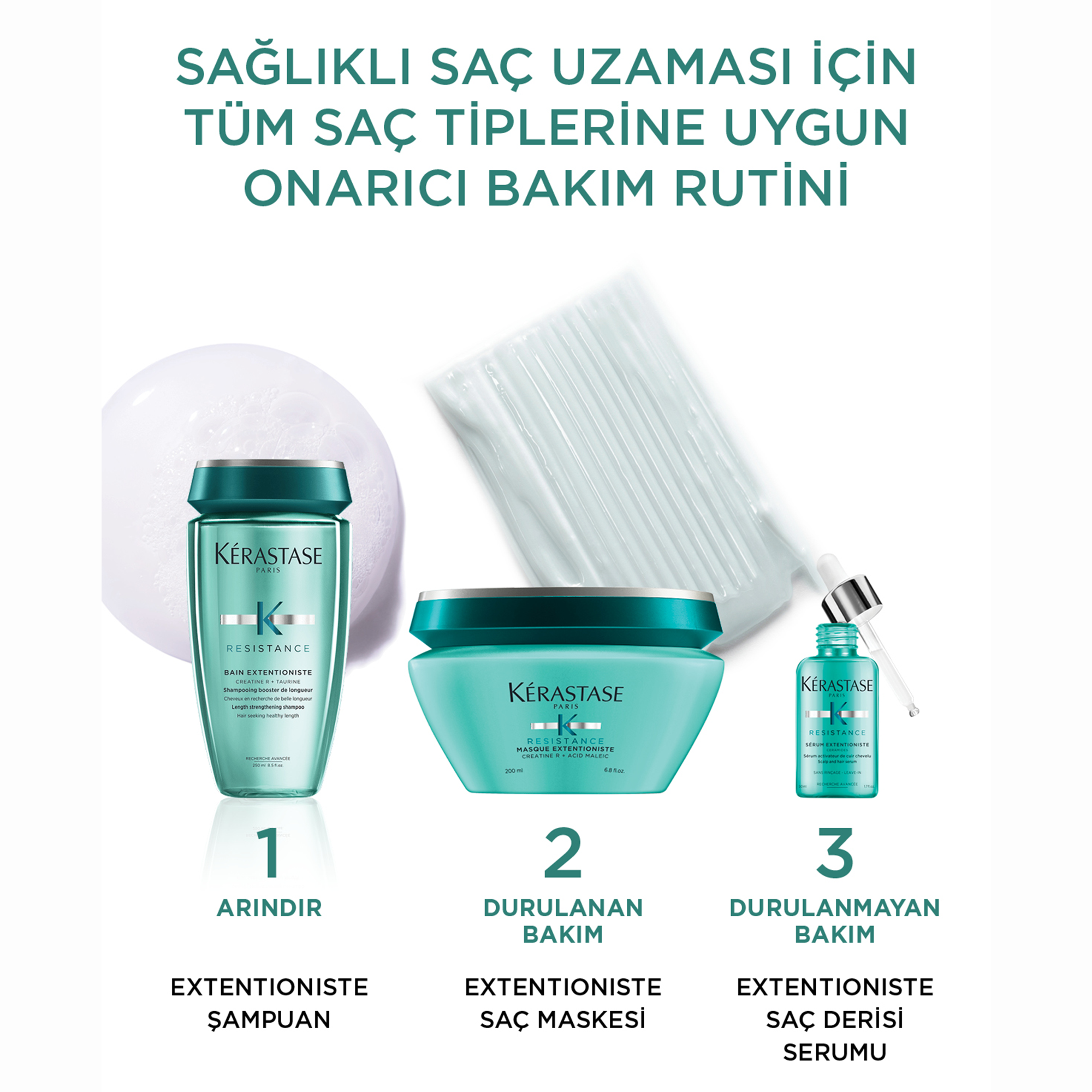 Kerastase Resistance Extentioniste Masque Extentioniste Daha Uzun ve Güçlü Saçlar için Onarıcı Maske 200 ml - Saç liflerini hedef alarak kırılmaları azaltan ve onaran derinlemesine bakım maskesi