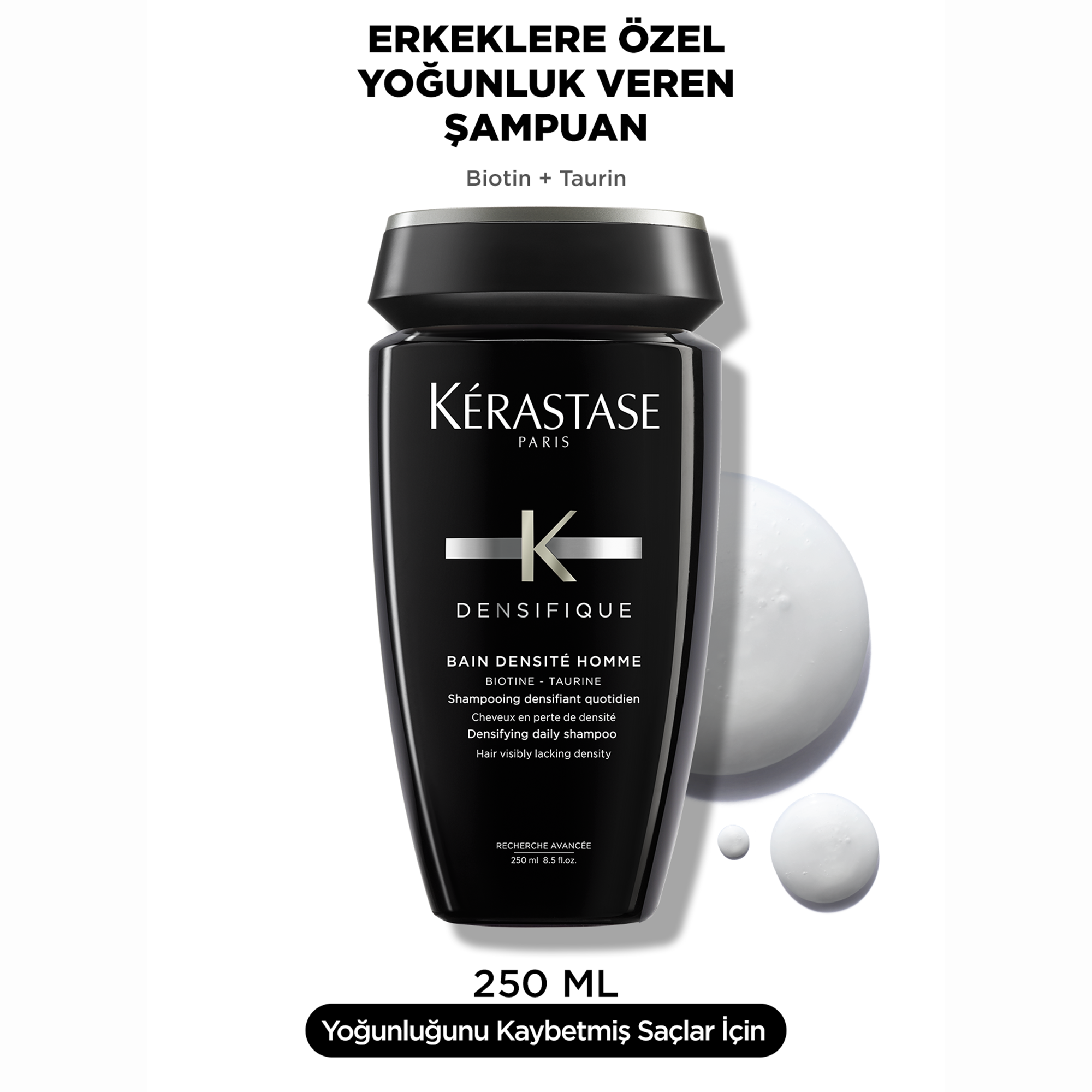 Kerastase Densifique Bain Densite Homme Erkekler İçin Yoğunluk Kazandıran Şampuan 250 ml – Erkek saçlarına özel, saç yoğunluğunu artıran ve hacim kazandıran şampuan.