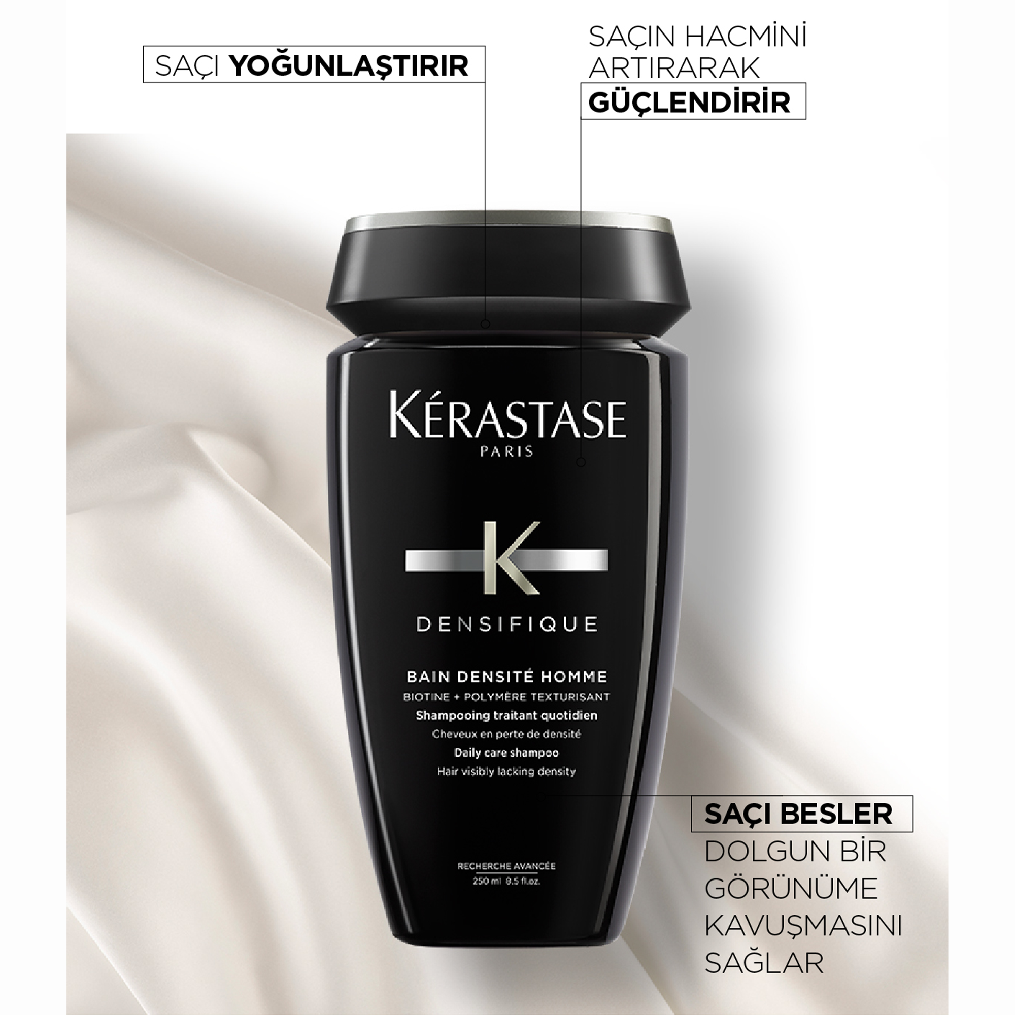Kerastase Densifique Bain Densite Homme Erkekler İçin Yoğunluk Kazandıran Şampuan 250 ml – İncelmiş saçları güçlendirerek dolgunluk ve canlılık kazandıran profesyonel şampuan.