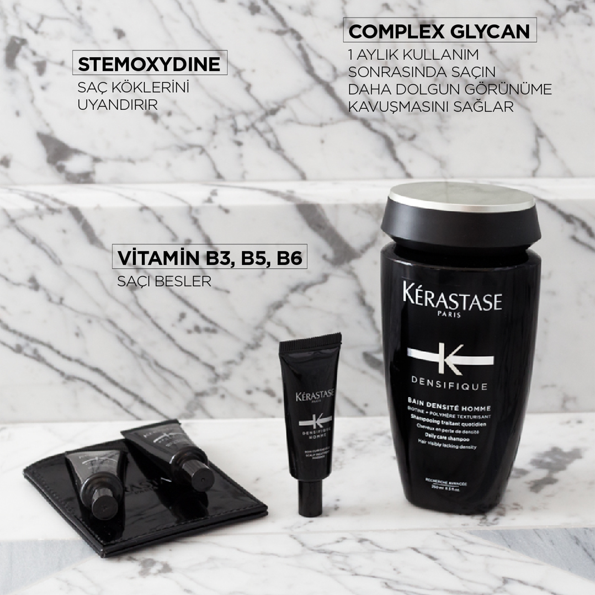 Kerastase Densifique Bain Densite Homme Erkekler İçin Yoğunluk Kazandıran Şampuan 250 ml – Saç köklerini uyararak daha yoğun ve hacimli saç görünümü sağlayan şampuan.
