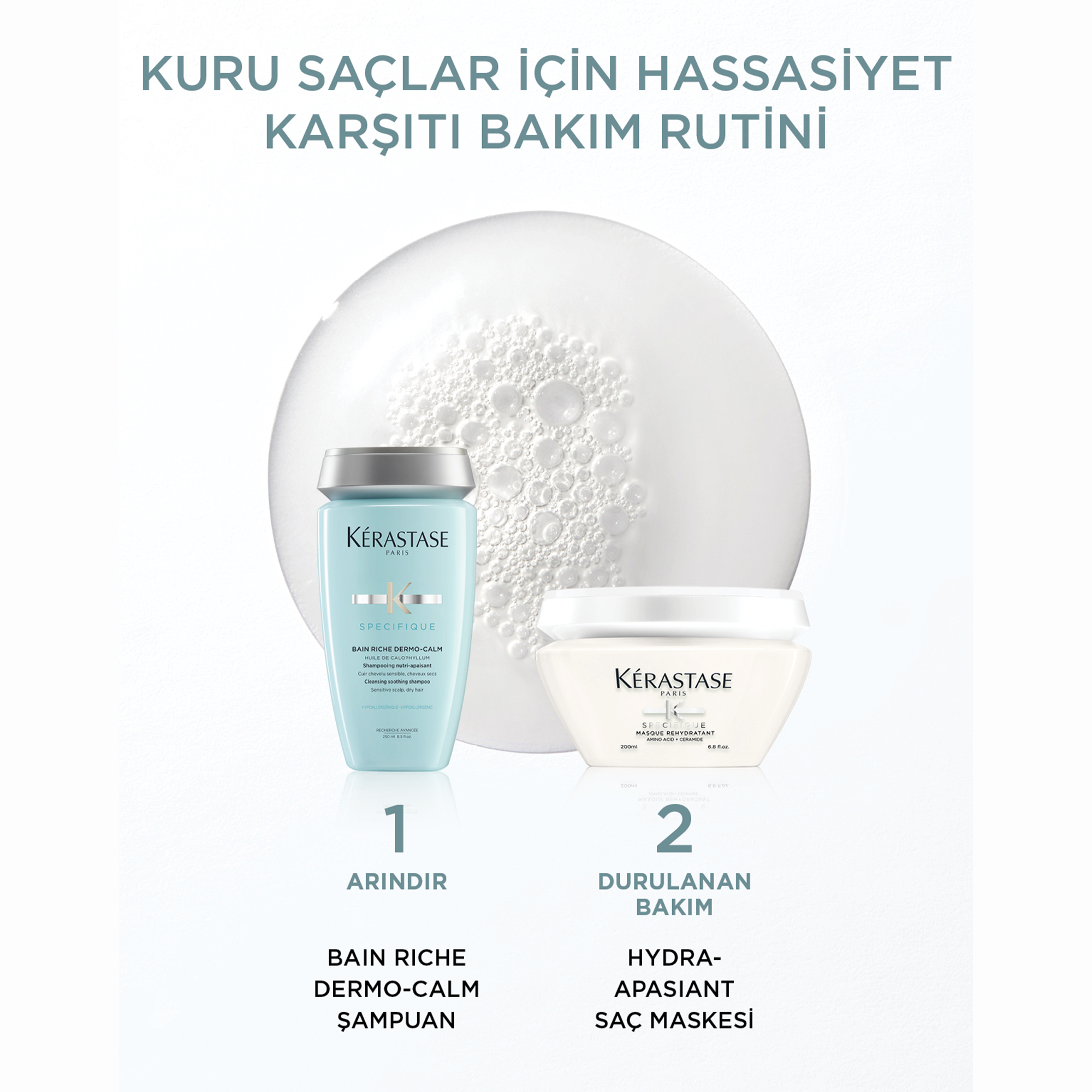 Kerastase Specifique Bain Dermocalm Riche Kuru Saç Derisi için Hassasiyet Karşıtı Şampuan 250 ml – Kuruluğa bağlı hassasiyet sorunlarını hedefleyen, nazik formüllü profesyonel şampuan.