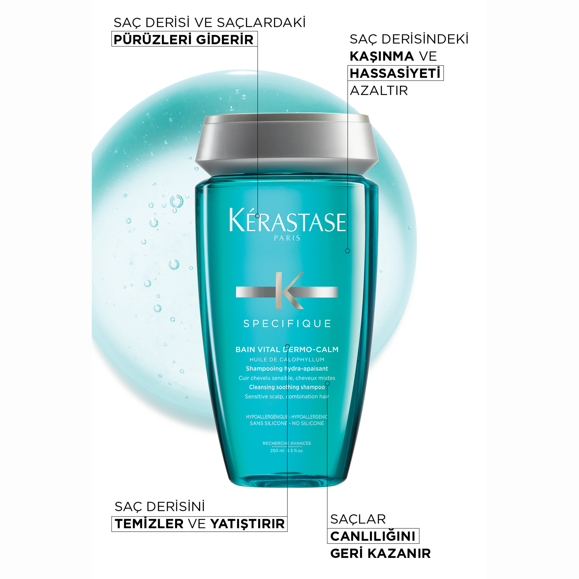 Kerastase Specifique Bain Vital Dermocalm Yağlı Saç Derisi için Hassasiyet Karşıtı Şampuan 250 ml – Saç derisindeki kaşıntı ve rahatsızlık hissini azaltan, nazik temizleyici formül.