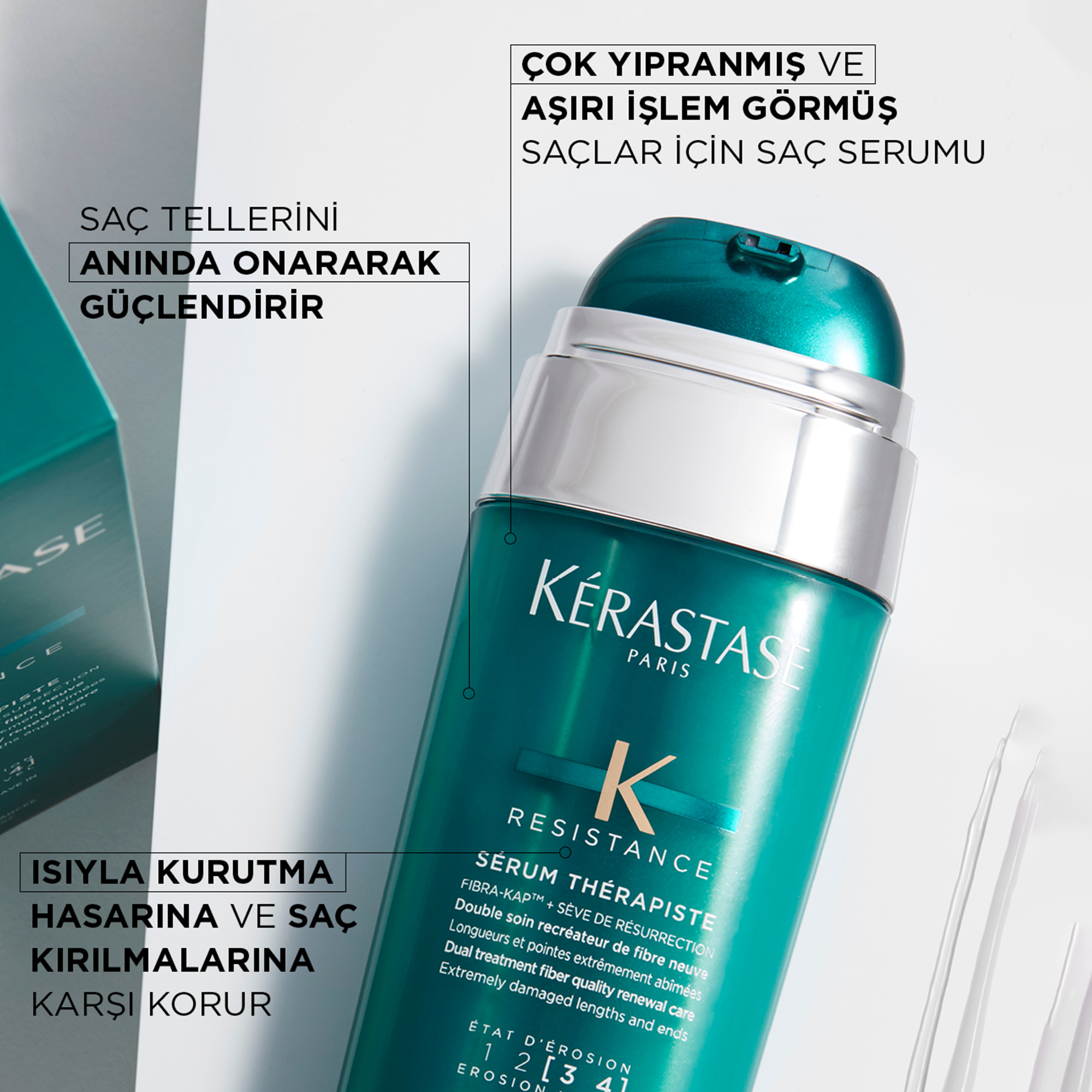 Kerastase Resistance Therapist Serum Therapiste Çok Yıpranmış ve Aşırı İşlem Görmüş Saçlar için Onarıcı Serum 30 ml – Saç uçlarını güçlendiren, kırılmaları azaltmaya yardımcı onarıcı serum.