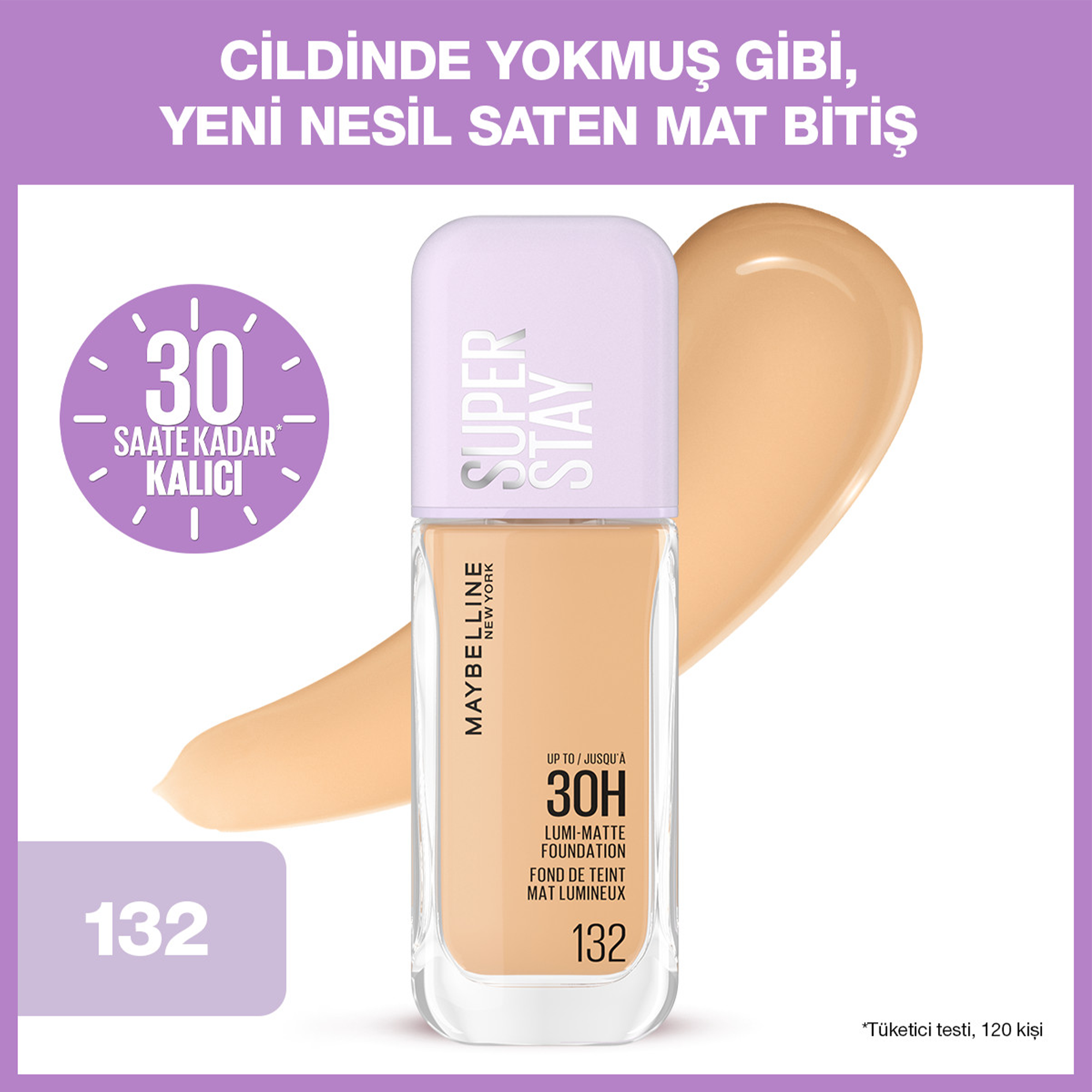 Maybelline New York Super Stay Lumi Matte Fondöten 132 - Ciltte doğal bir ışıltı ve matlık sağlar.