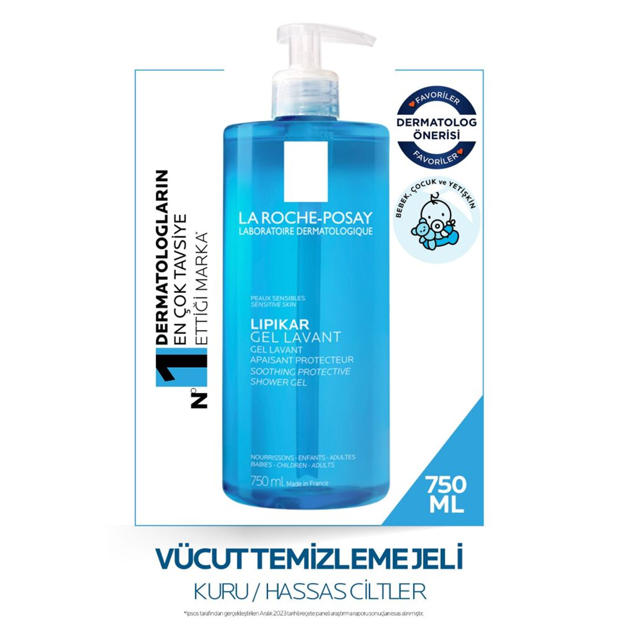 La Roche-Posay Lipikar Gel Lavant Yatıştırıcı ve Koruyucu Temizleme Jeli 750 ml – Cildi nazikçe temizlerken yatıştıran ve koruyan, hassas ciltler için ideal temizleme jeli.
