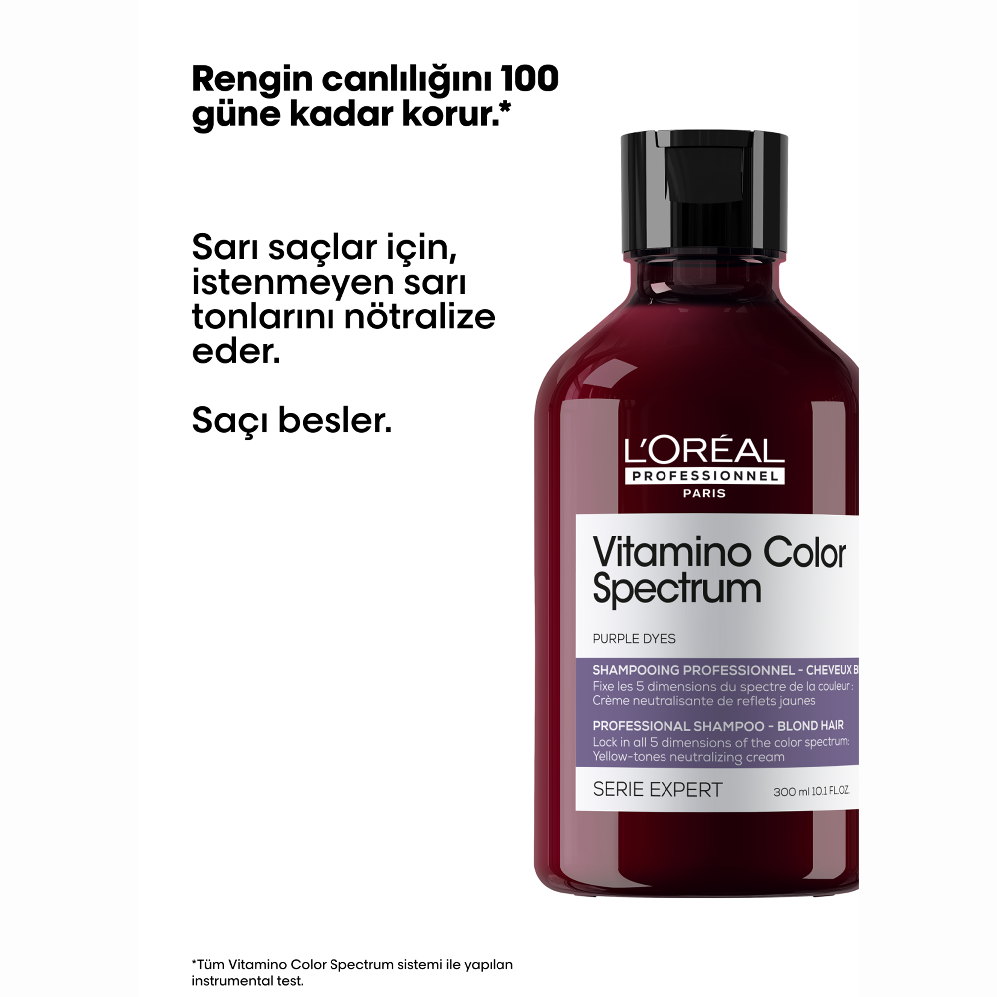 Loreal Professionnel Paris Serie Expert Vitamino Color Spectrum Sarı Saçlar İçin Sarı Tonlarını Nötralize Edici Mor Şampuan 300 ml - Sarı saçları dengeler, ışıltıyı artırır ve boyalı saçlarda renk solmasını engeller.