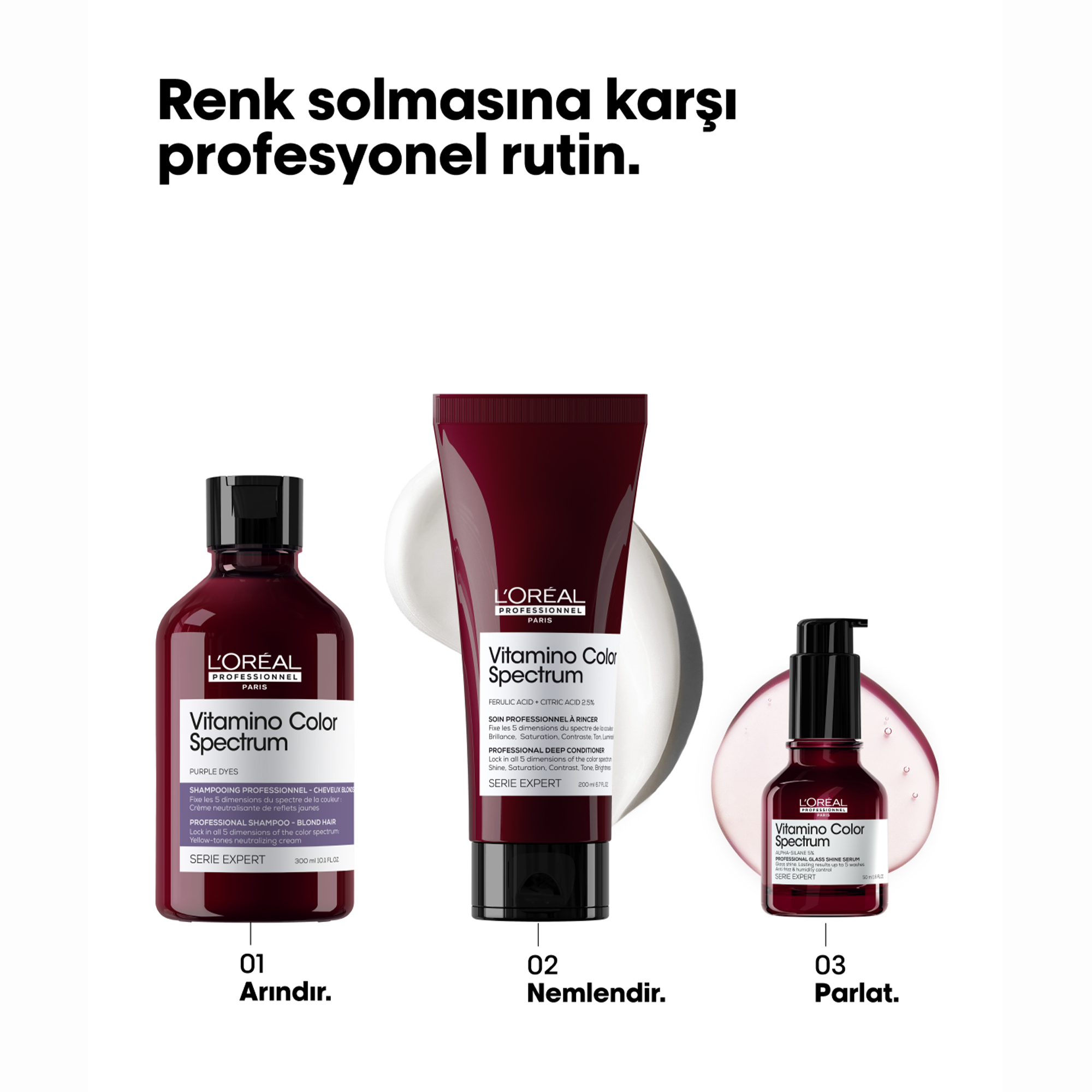 Loreal Professionnel Paris Serie Expert Vitamino Color Spectrum Sarı Saçlar İçin Sarı Tonlarını Nötralize Edici Mor Şampuan 300 ml - Mor pigmentlerle saçtaki sarı tonları nötralize eder, doğal ve sağlıklı bir renk sağlar.
